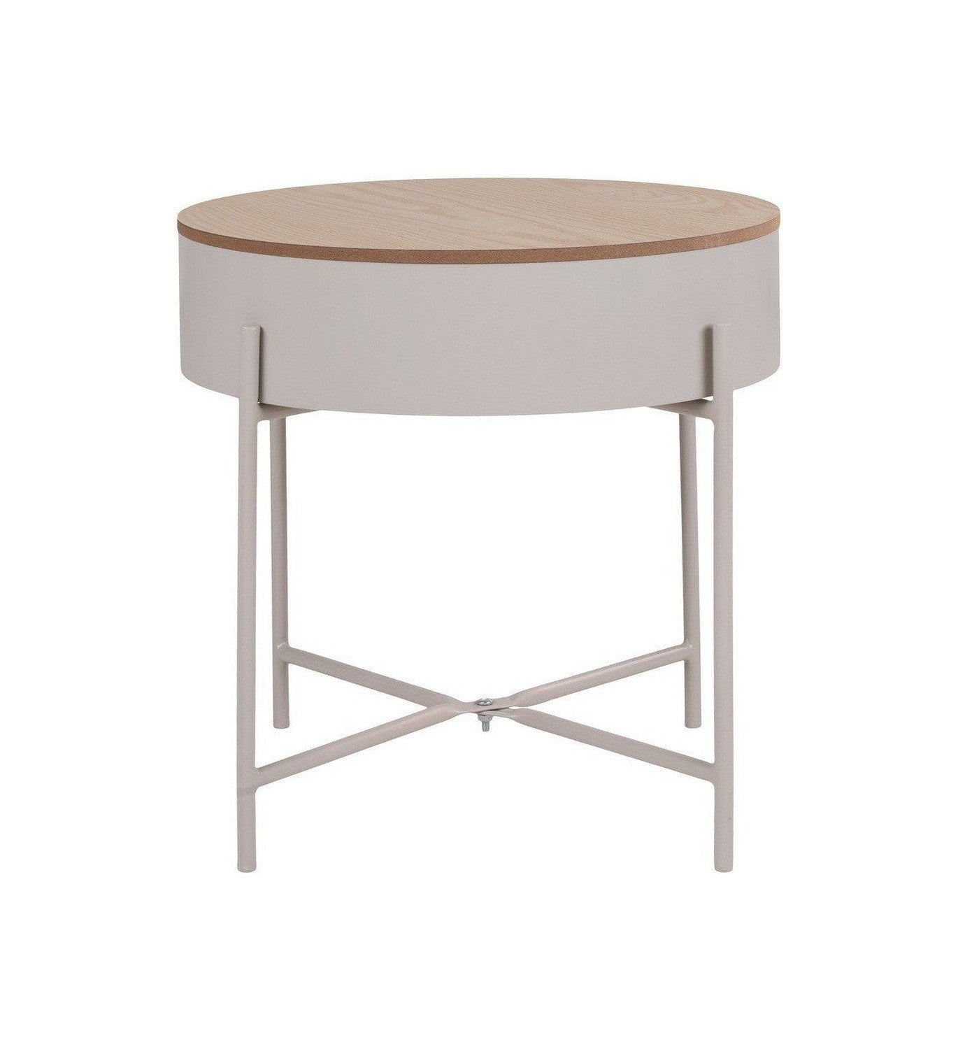 House Nordic Sisco Side Table, Beige Light Grey Steel, Natural Top, ø40x40 Cm