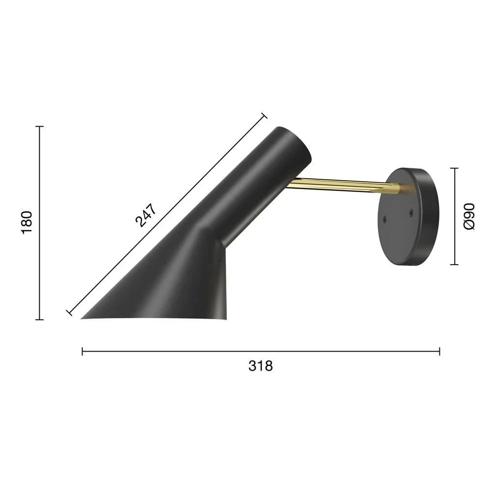 Lámpara de pared Louis Poulsen Aj con cableado fijo, latón/negro 