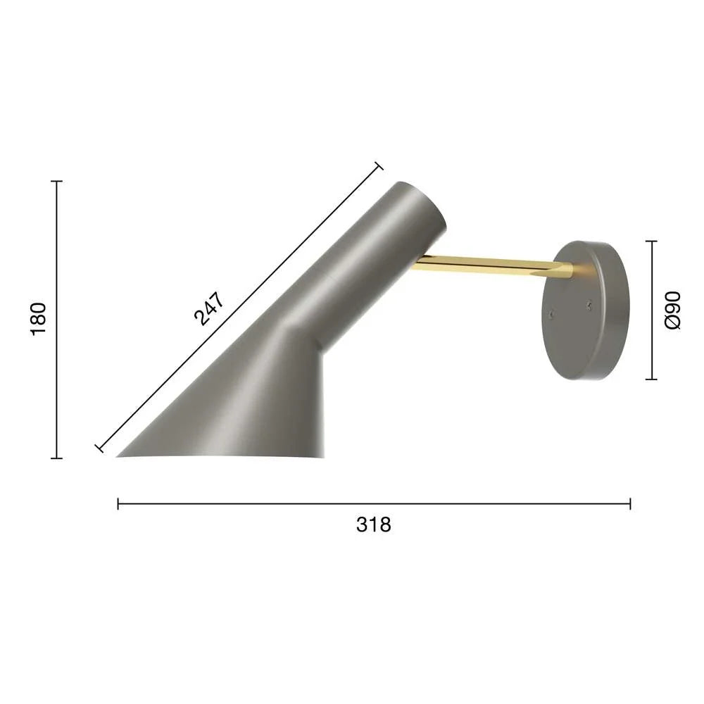 Lámpara de pared Louis Poulsen Aj, cableada, latón/gris cálido 