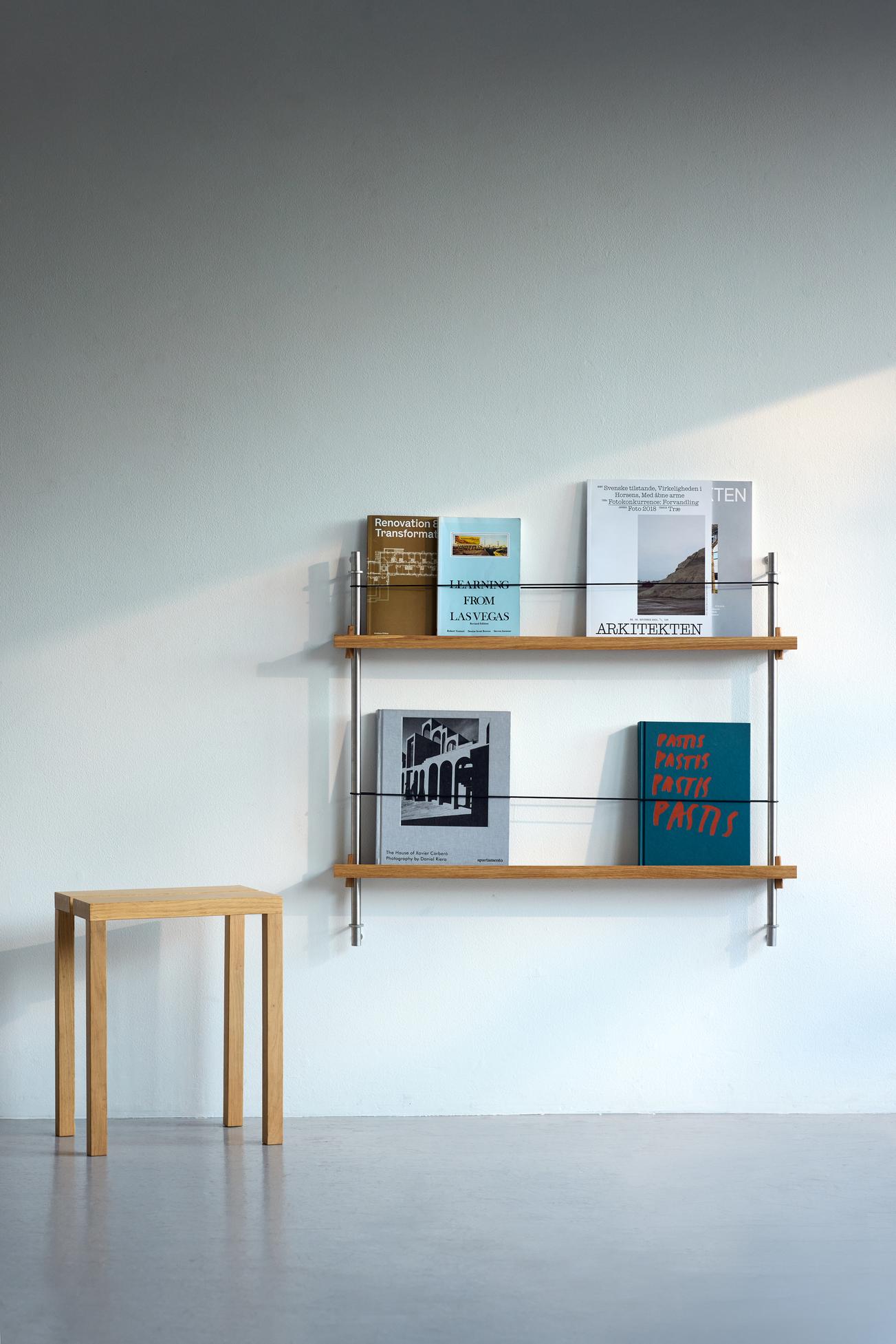 Moebe Magazine Shelving Set Ms.180.2, Oak Shelves/Stainless Steel Legs