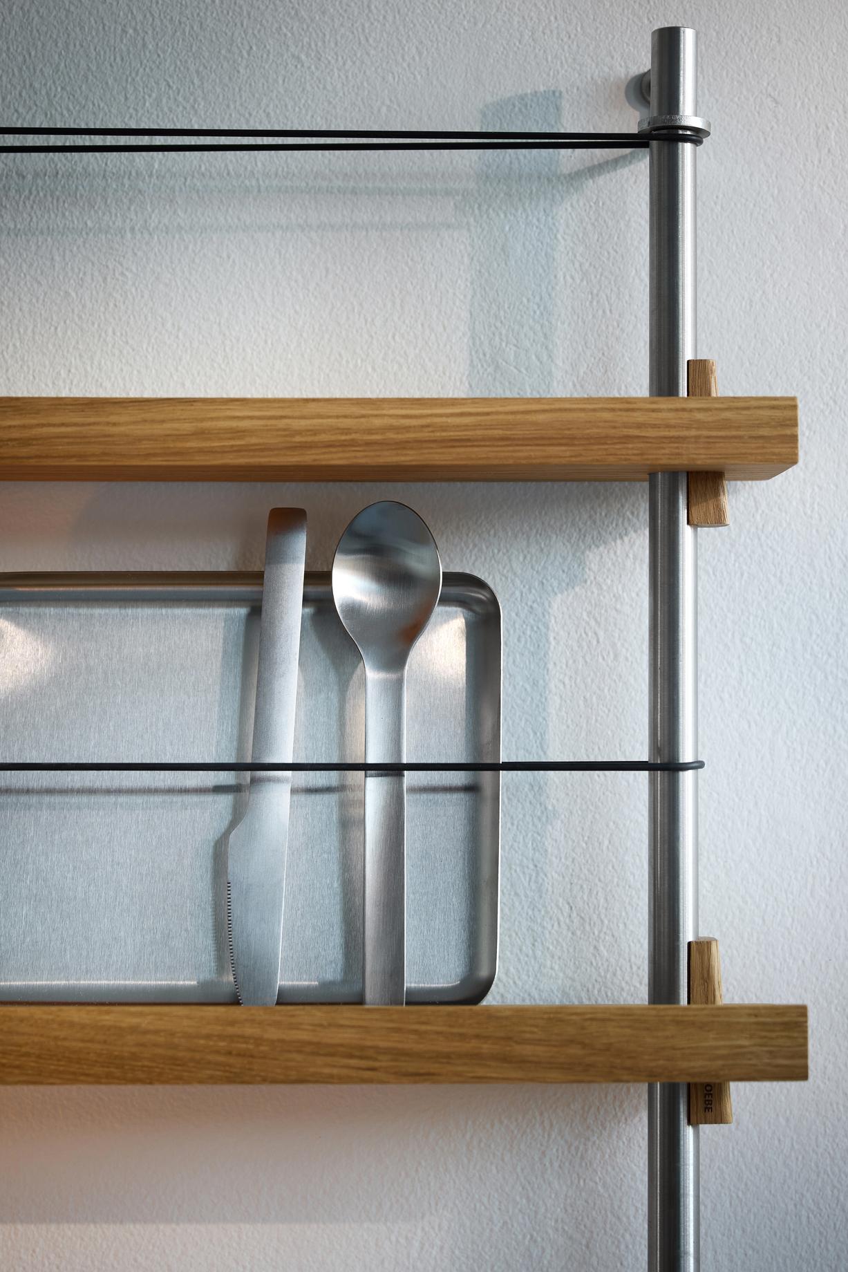 Moebe Magazine Shelving Set Ms.115.1, Oak Shelves/Stainless Steel Legs