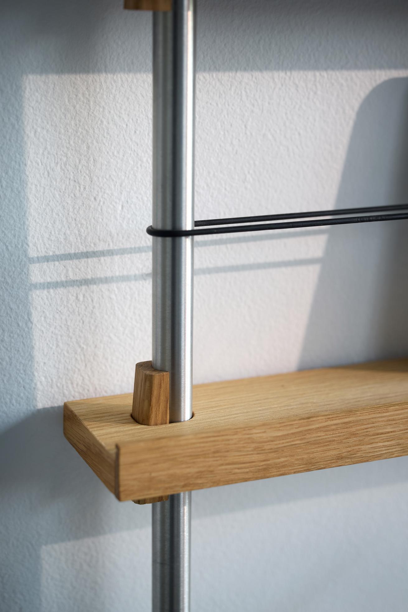 Moebe Magazine Shelving Set Ms.115.1, Oak Shelves/Stainless Steel Legs