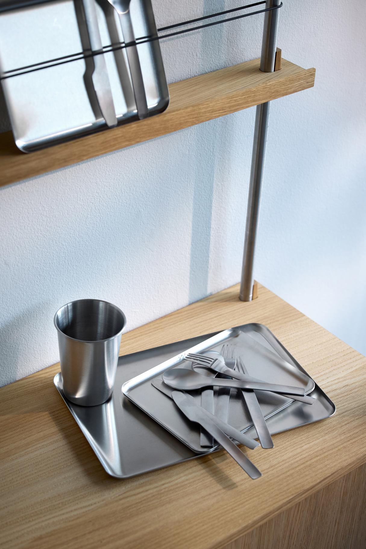 Moebe Magazine Shelving Set Ms.115.1, Oak Shelves/Stainless Steel Legs