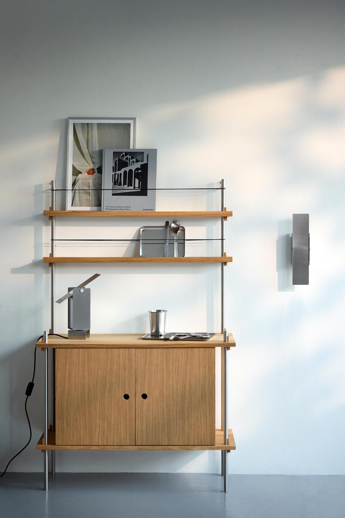 Moebe Magazine Shelving Set Ms.115.1, Oak Shelves/Stainless Steel Legs