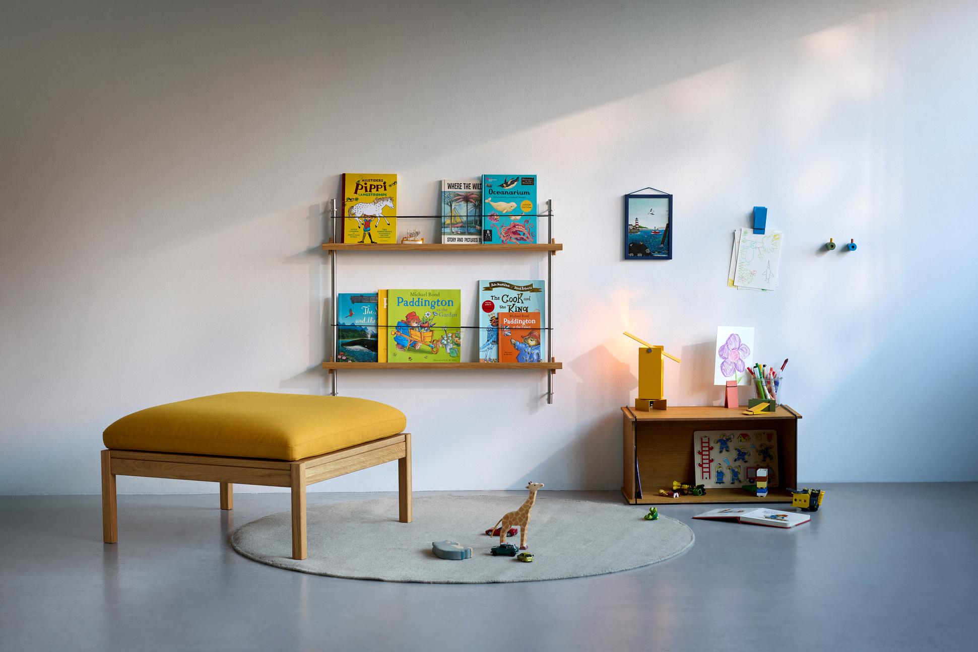 Moebe Magazine Shelving Set Ms.115.1, Oak Shelves/Stainless Steel Legs