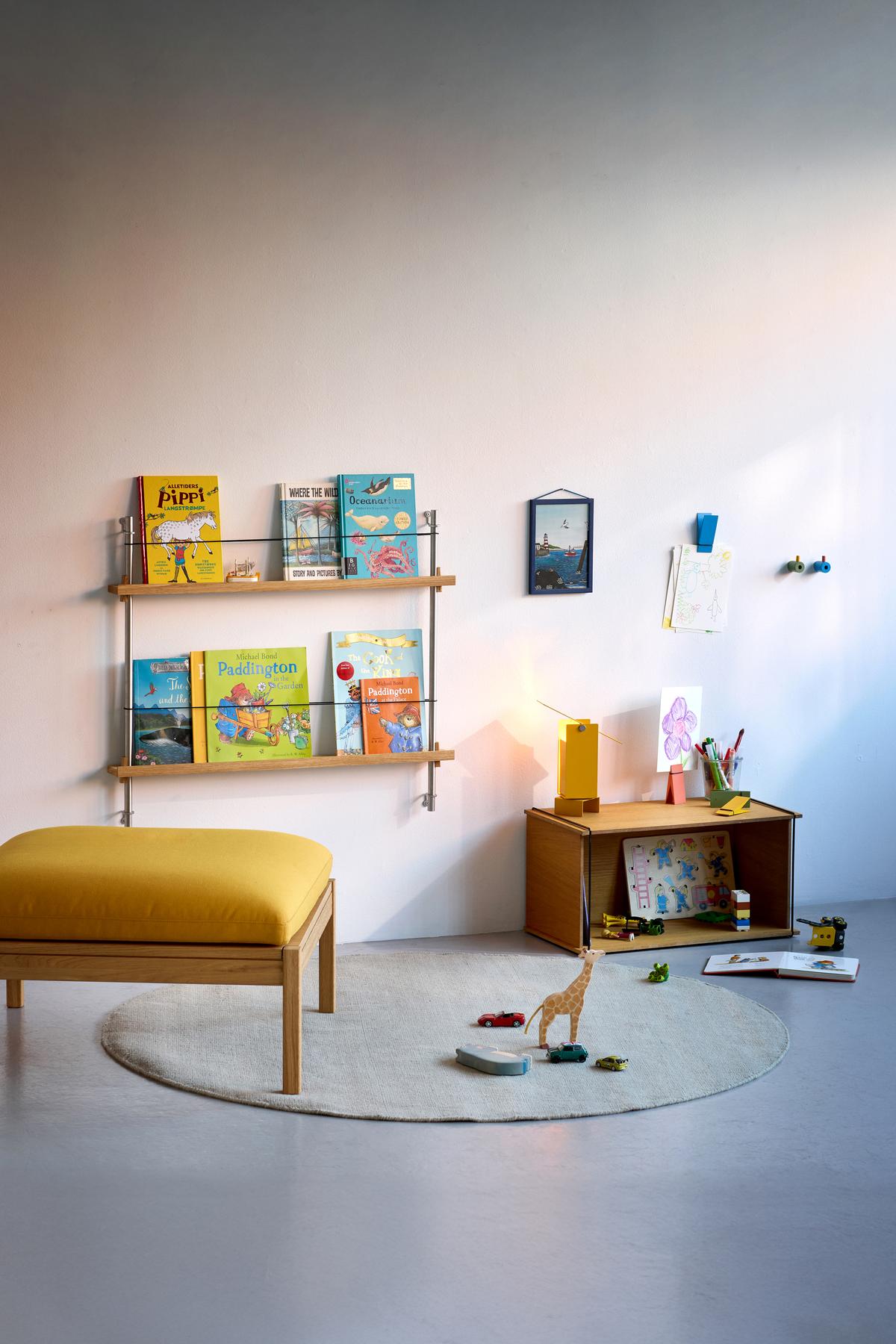 Moebe Magazine Shelving Set Ms.180.2, Oak Shelves/Stainless Steel Legs