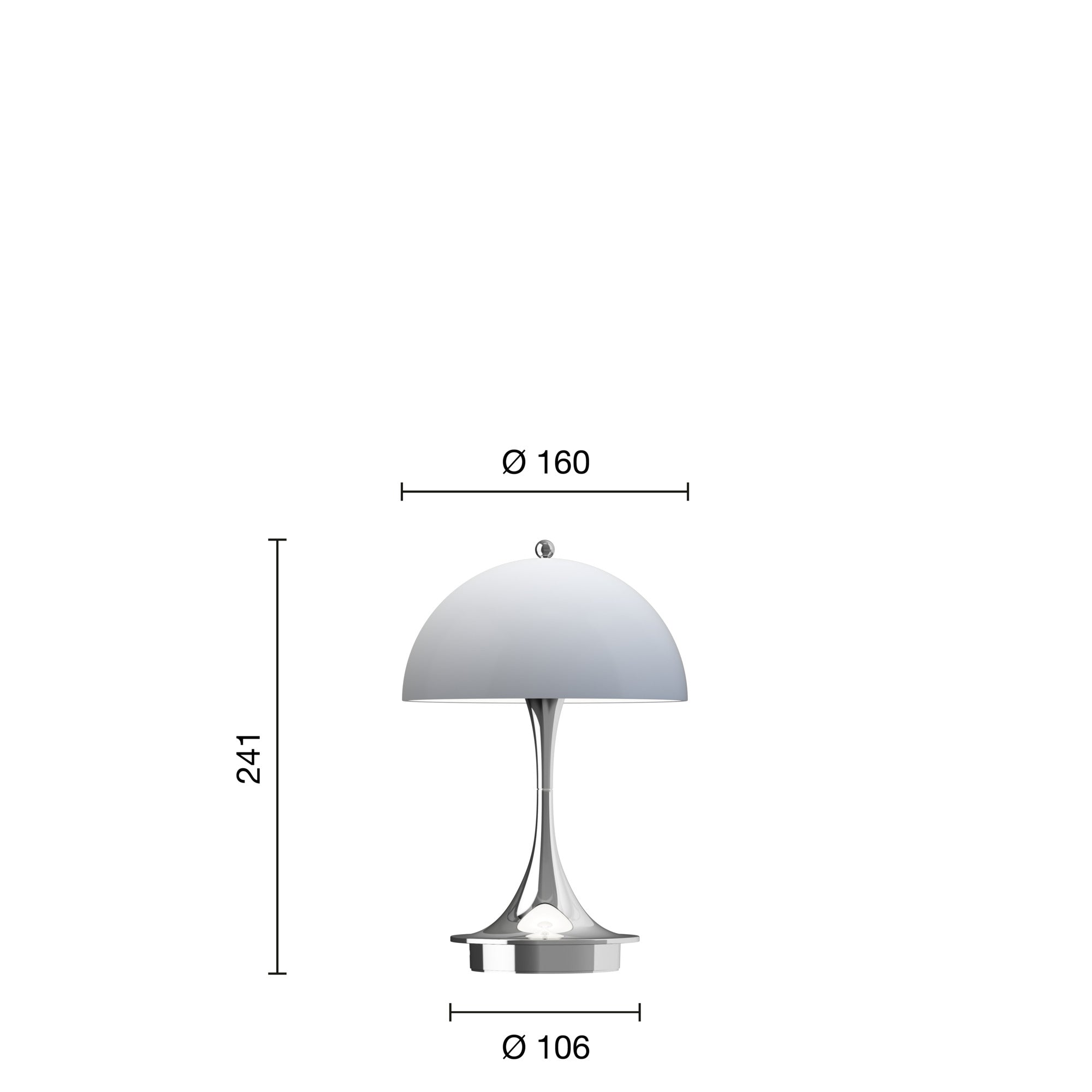 Louis Poulsen Panthella 160 Portable Table Lamp V3, Chrome Opal Blue Grey