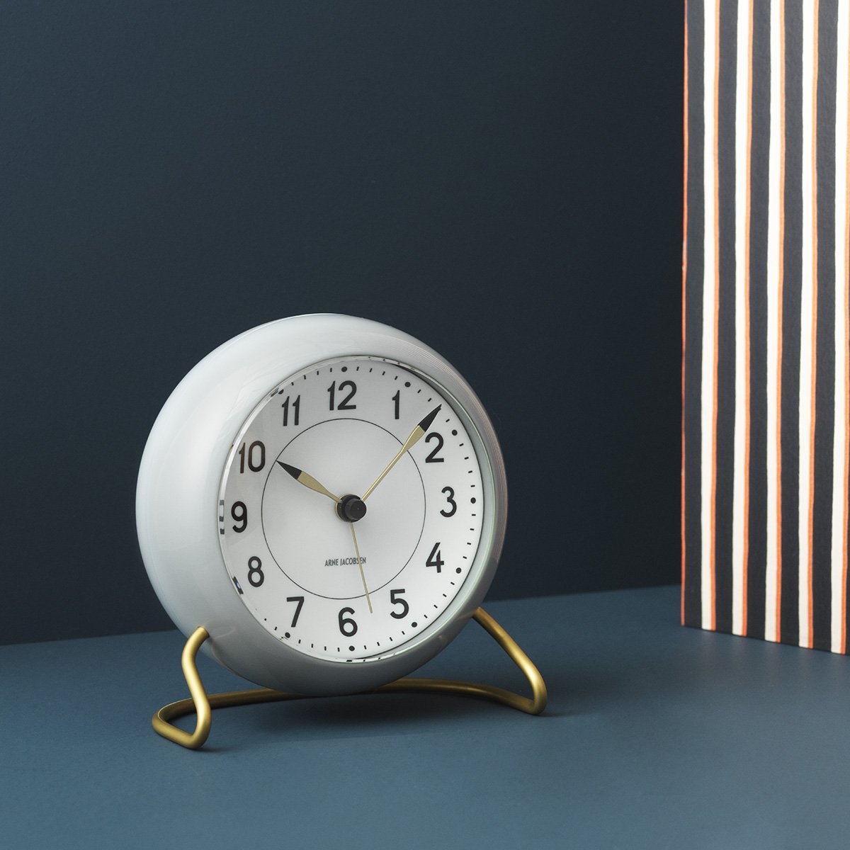 [product_category]-Arne Jacobsen Station Table Clock With Alarm Grey And White, 12cm-Arne Jacobsen-5709513436744-43674-ARN-2