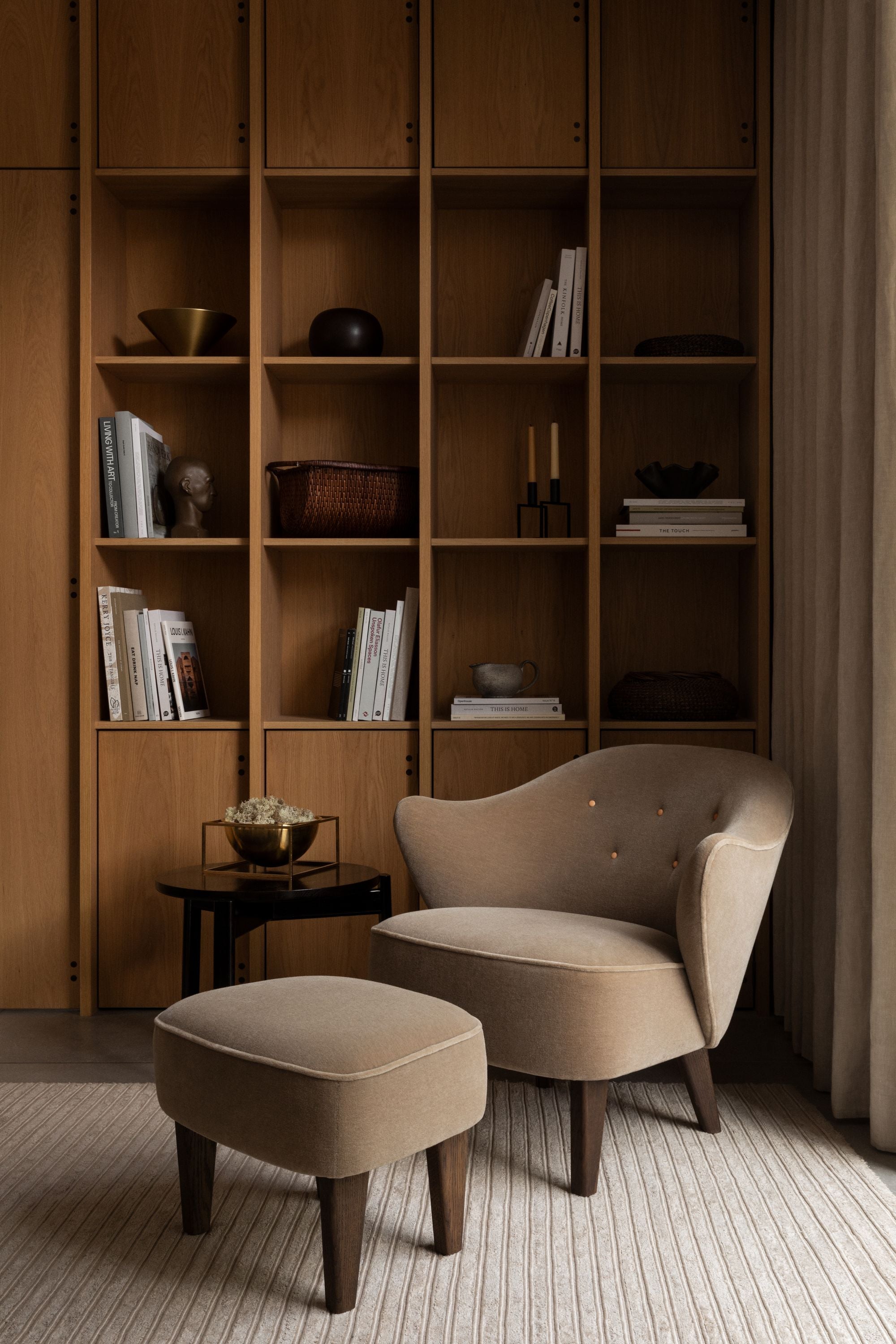 Audo Copenhagen Ingeborg Armchair Buttons Vegetal With Footstool, Sacho Zero 1/Smoked Oak