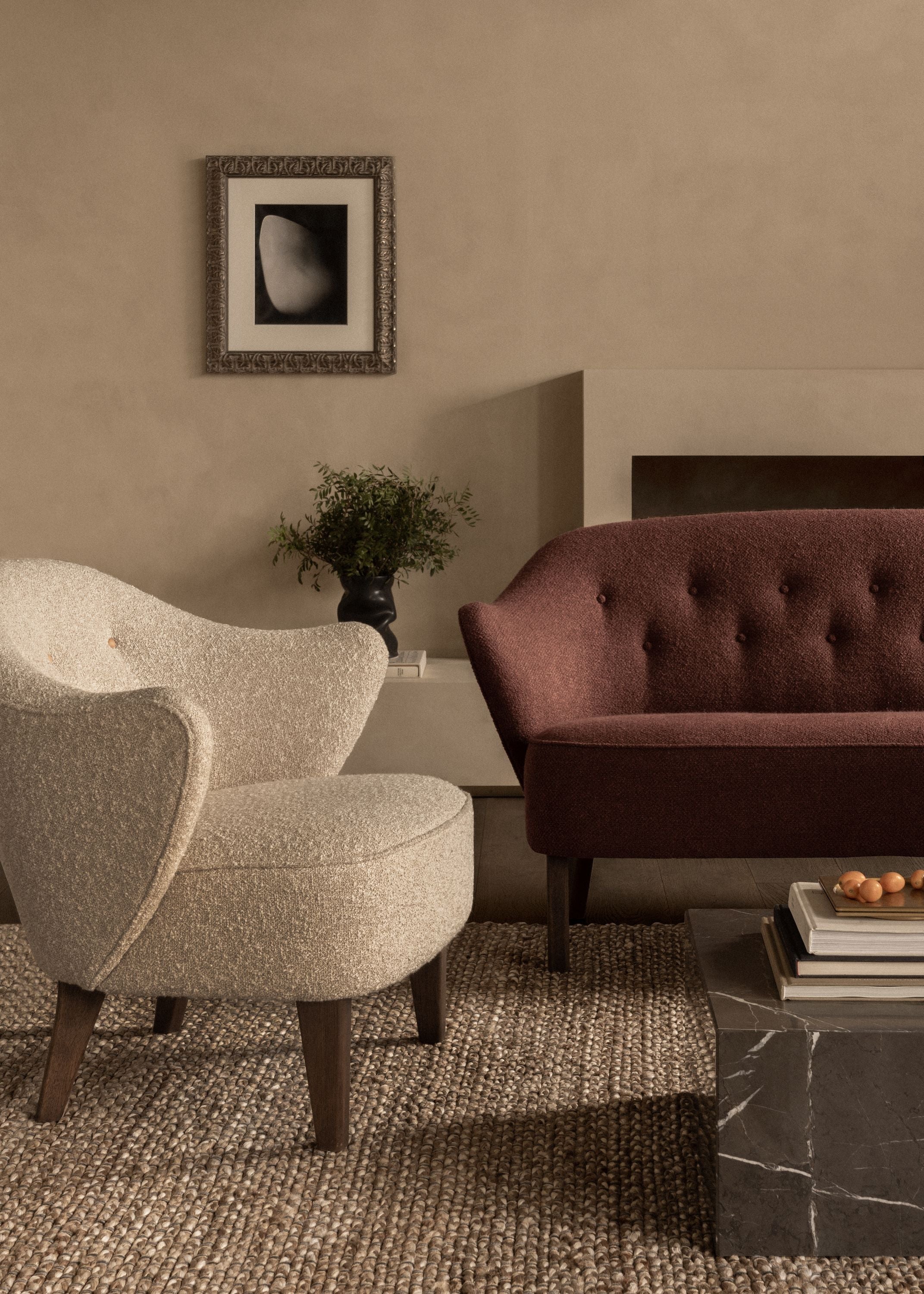 Audo Copenhagen Ingeborg Armchair Buttons Vegetal With Footstool, Sacho Zero 1/Smoked Oak