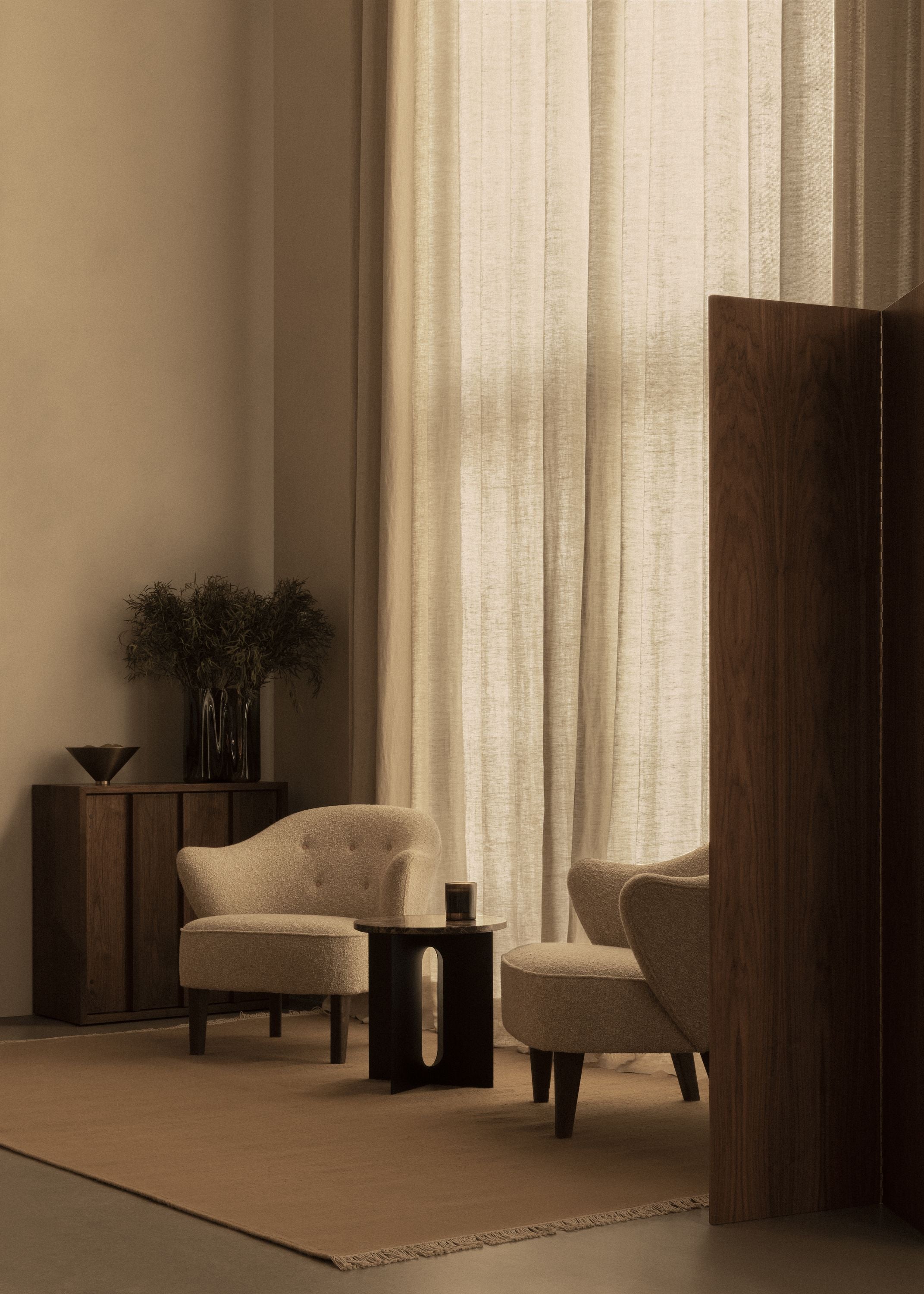 Audo Copenhagen Ingeborg Armchair Buttons Vegetal With Footstool, Sacho Zero 1/Smoked Oak