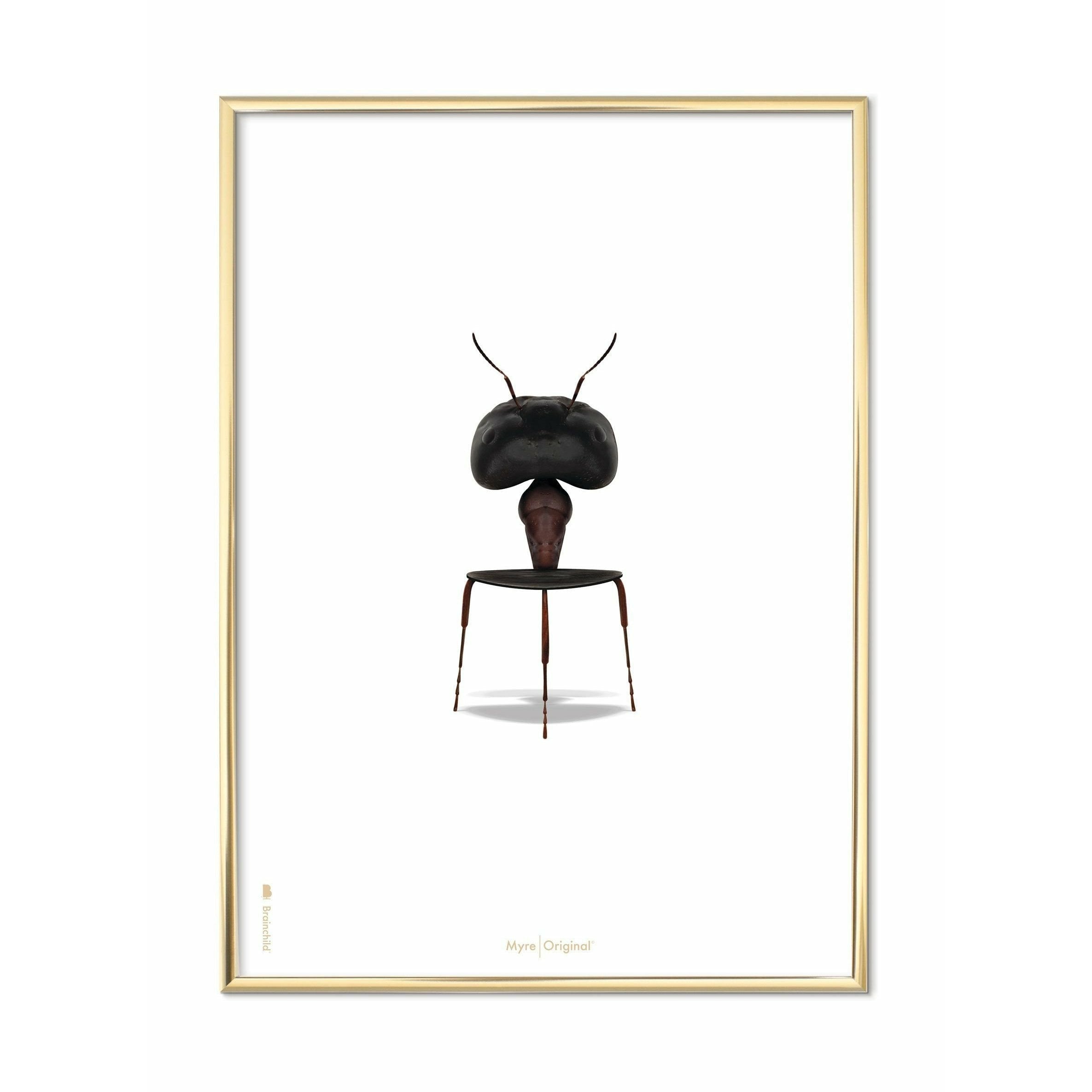 [product_category]-Brainchild Ant Classic Poster, Brass Colored Frame 30x40 Cm, White Background-Brainchild-41002-D-BRA-1