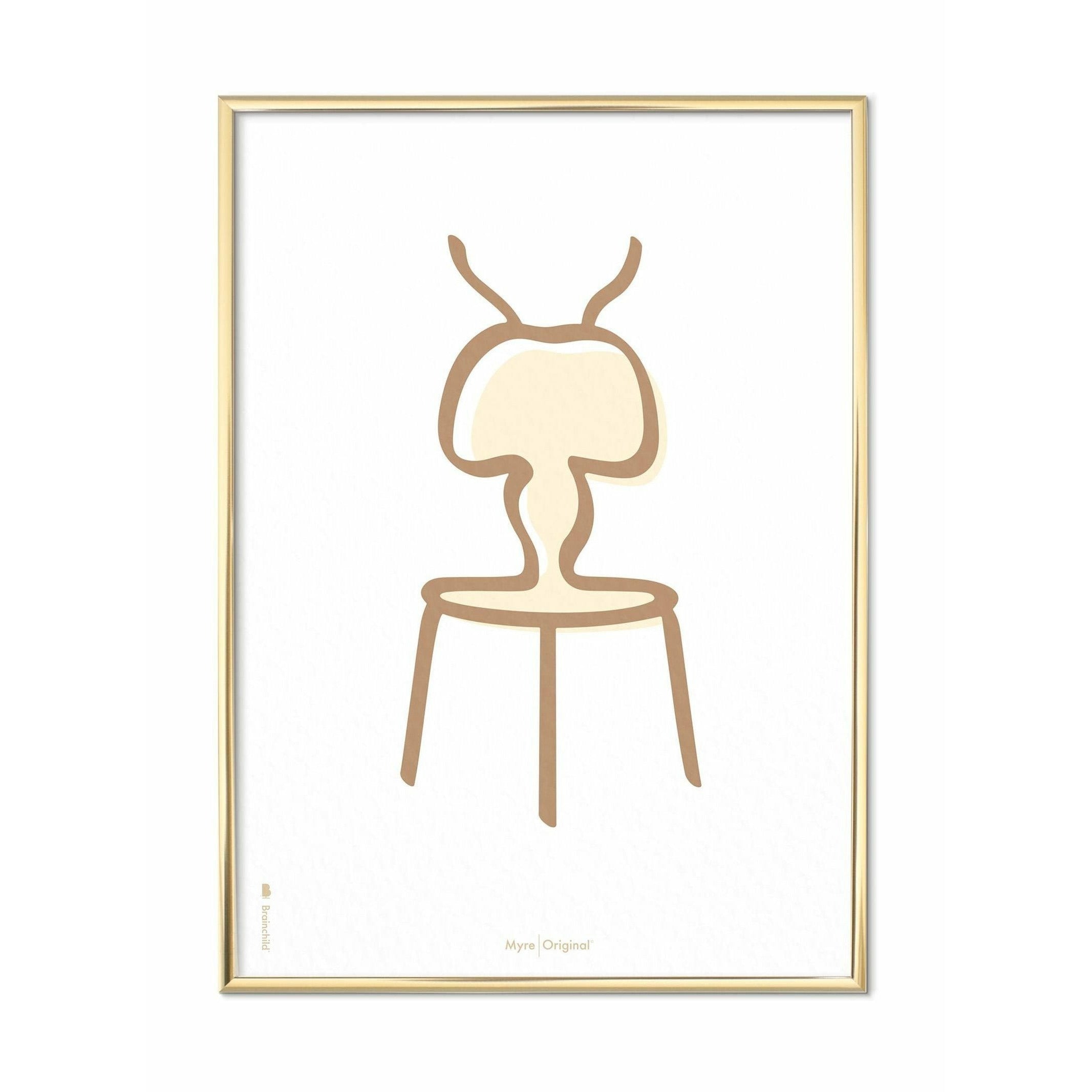 [product_category]-Brainchild Ant Line Poster, Brass Colored Frame 70 X100 Cm, White Background-Brainchild-SH-41004-D-BRA-1