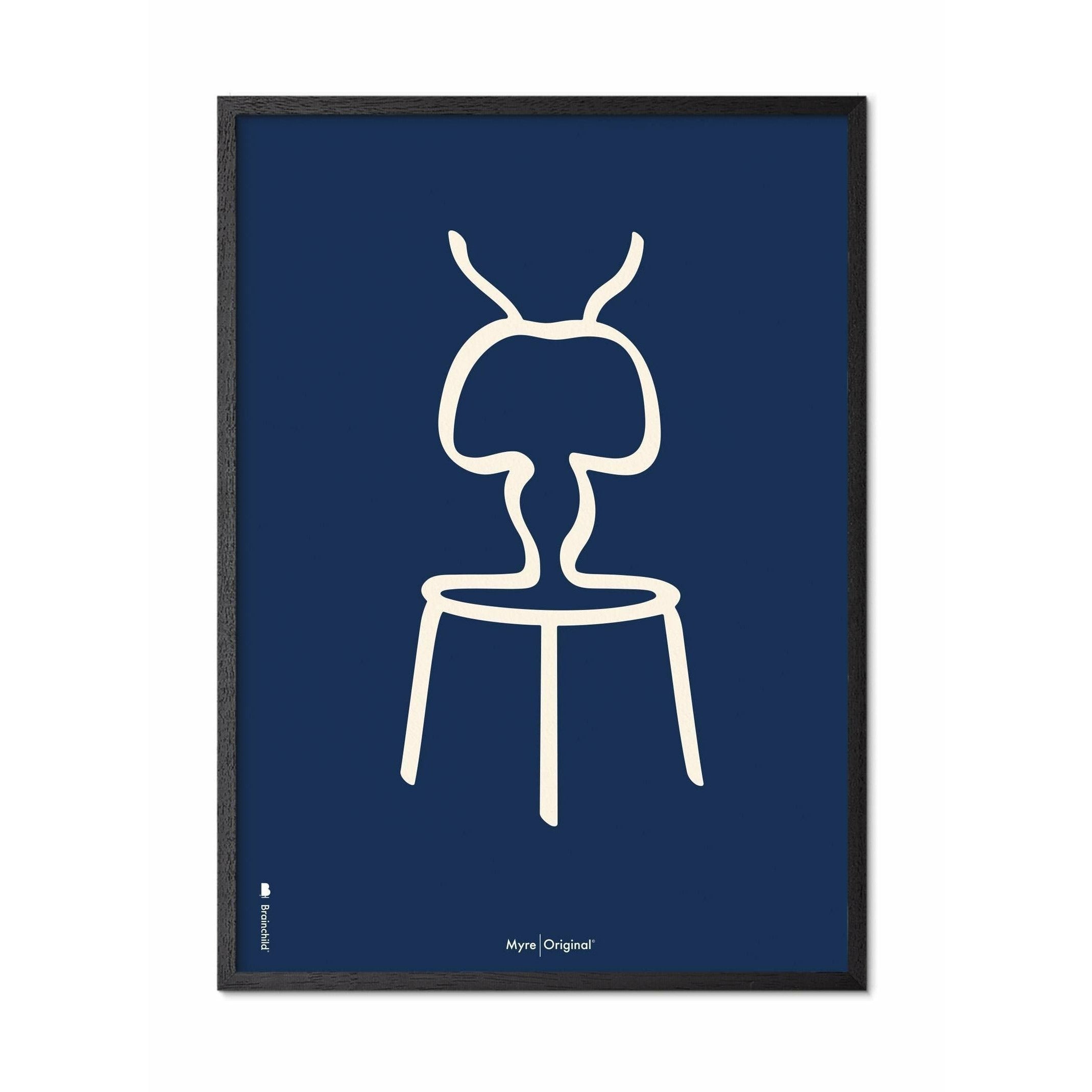[product_category]-Brainchild Ant Line Poster, Frame In Black Lacquered Wood 70x100 Cm, Blue Background-Brainchild-B-41004-C-BRA-1