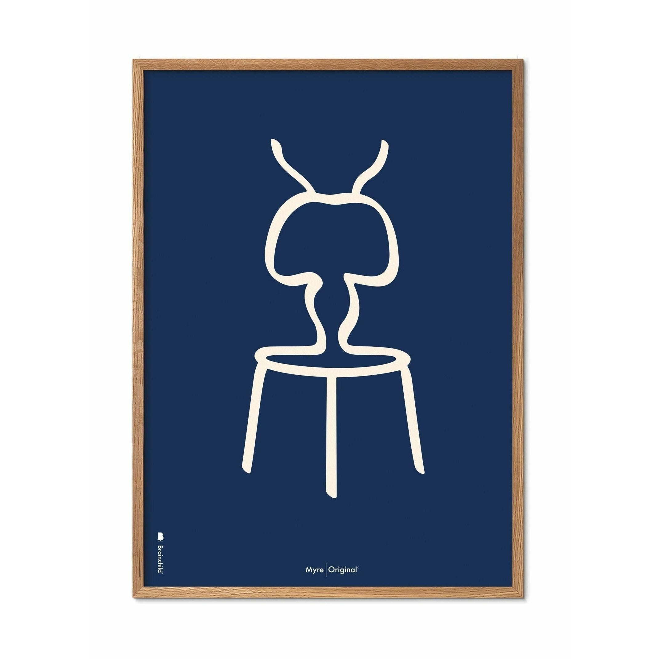 [product_category]-Brainchild Ant Line Poster, Frame Made Of Light Wood 70x100 Cm, Blue Background-Brainchild-B-41004-A-BRA-1
