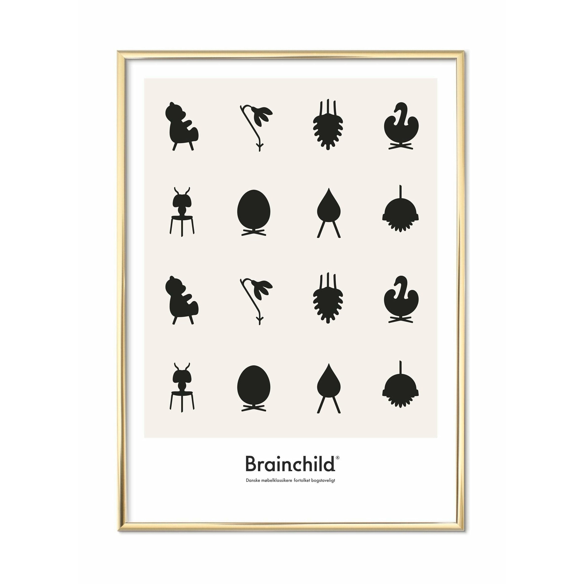 [product_category]-Brainchild Design Icon Poster, Brass Frame 30 X40 Cm, Grey-Brainchild-IG-00002-D-BRA-1