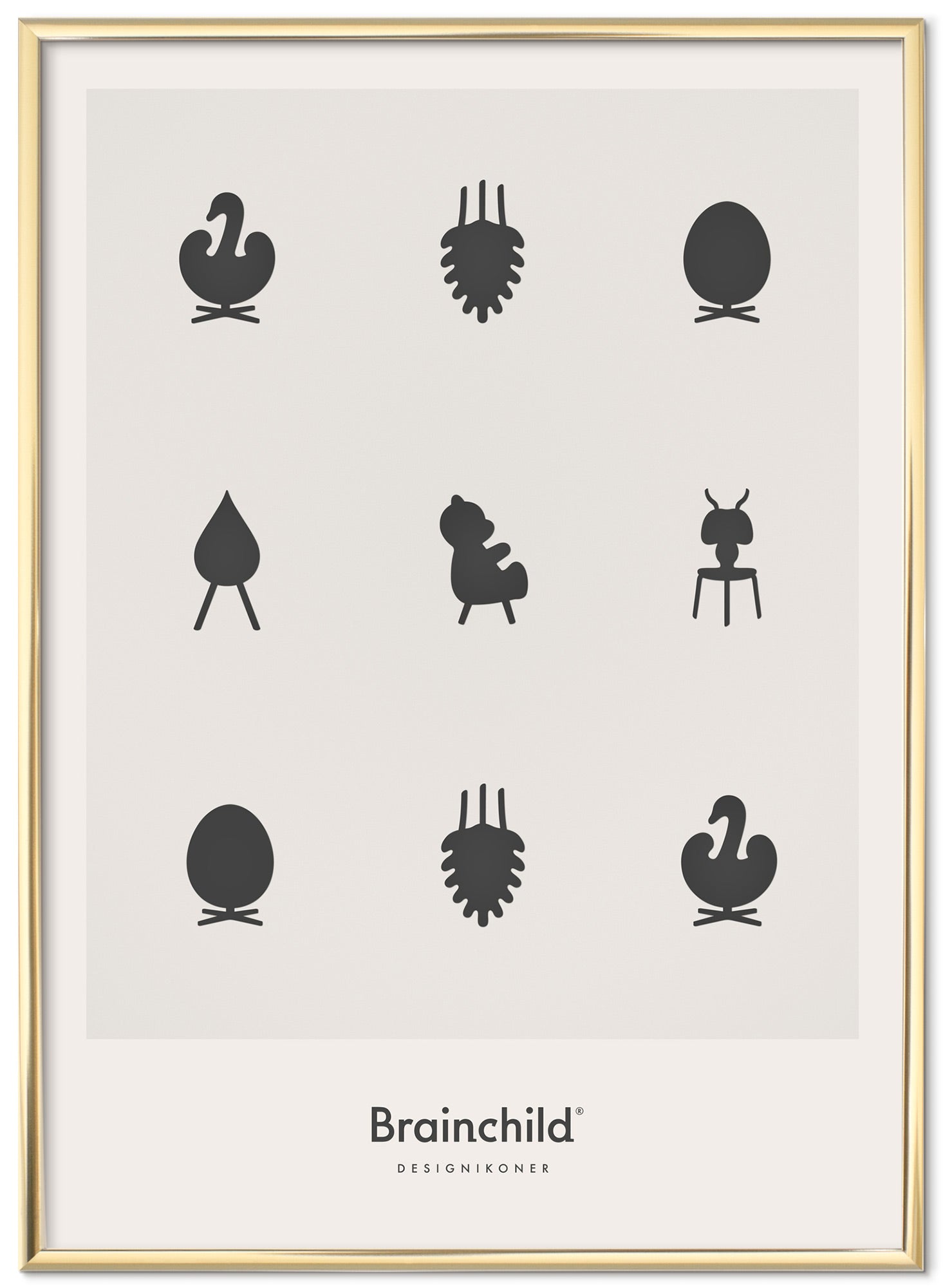 [product_category]-Brainchild Design Icons Poster Brass Frame A5, Light Grey-Brainchild-IL-00001-D-BRA-1