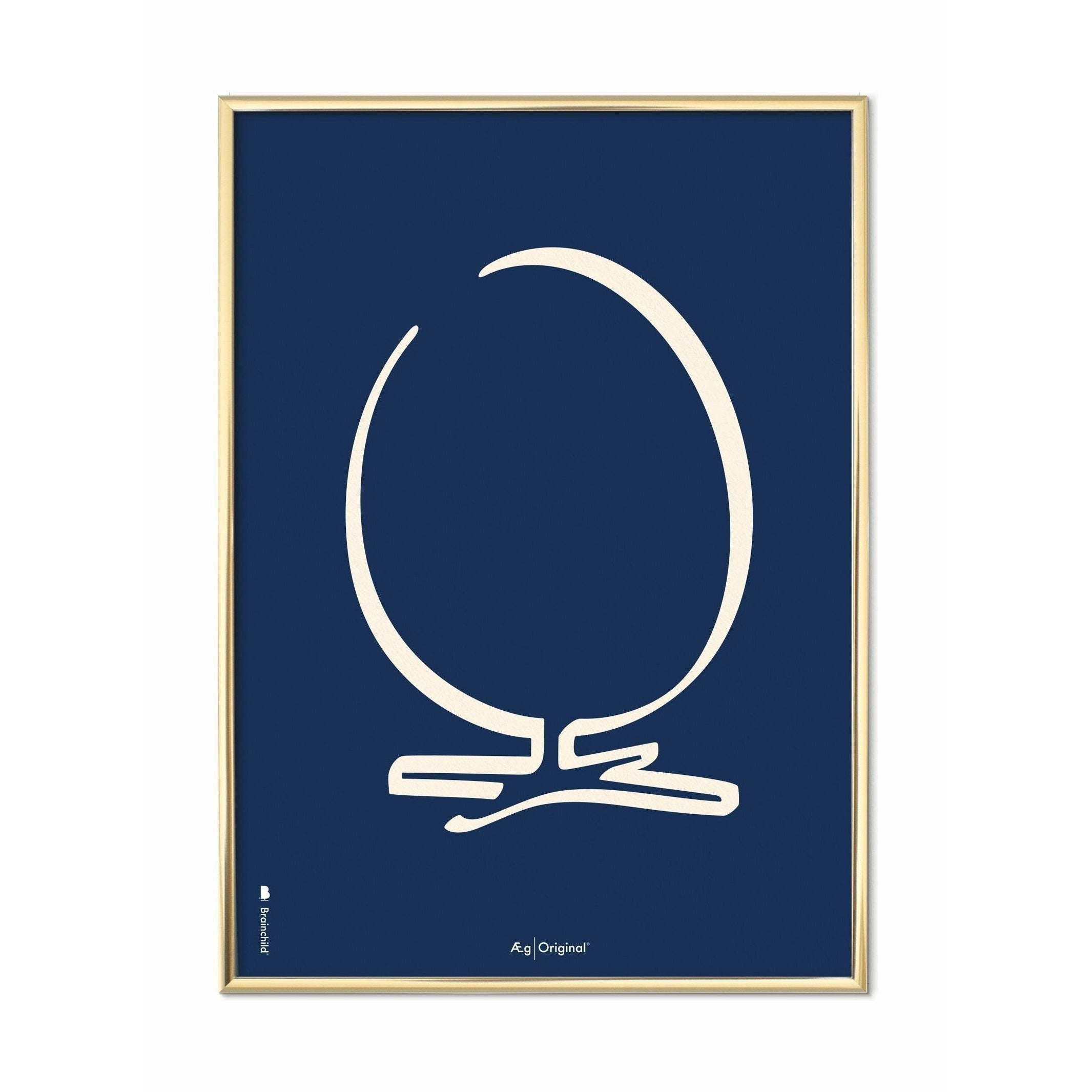 [product_category]-Brainchild Egg Line Poster, Brass Colored Frame 50 X70 Cm, Blue Background-Brainchild-B-11003-D-BRA-1