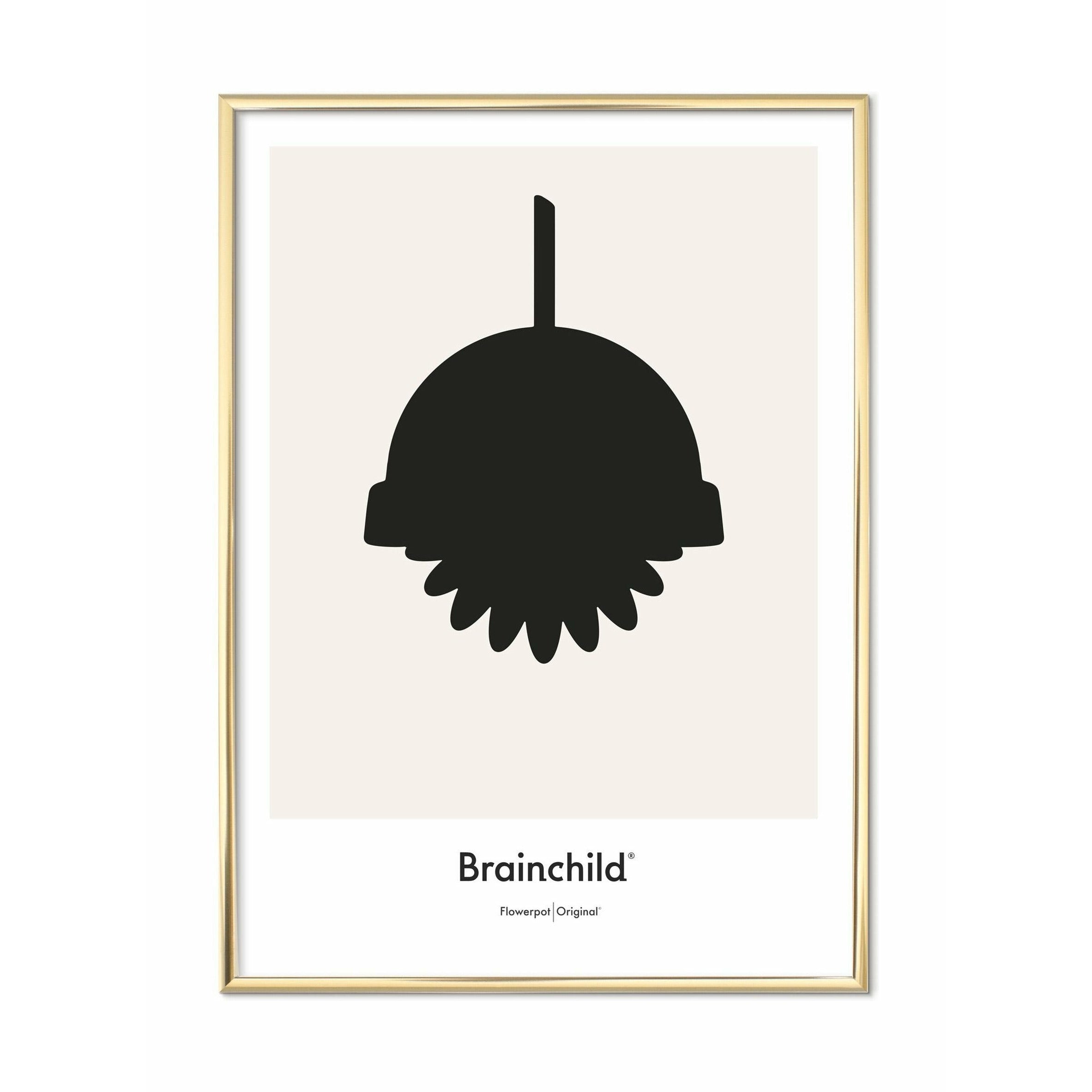 [product_category]-Brainchild Flowerpot Design Icon Poster, Brass Coloured Frame 50 X70 Cm, Grey-Brainchild-IG-81003-D-BRA-1