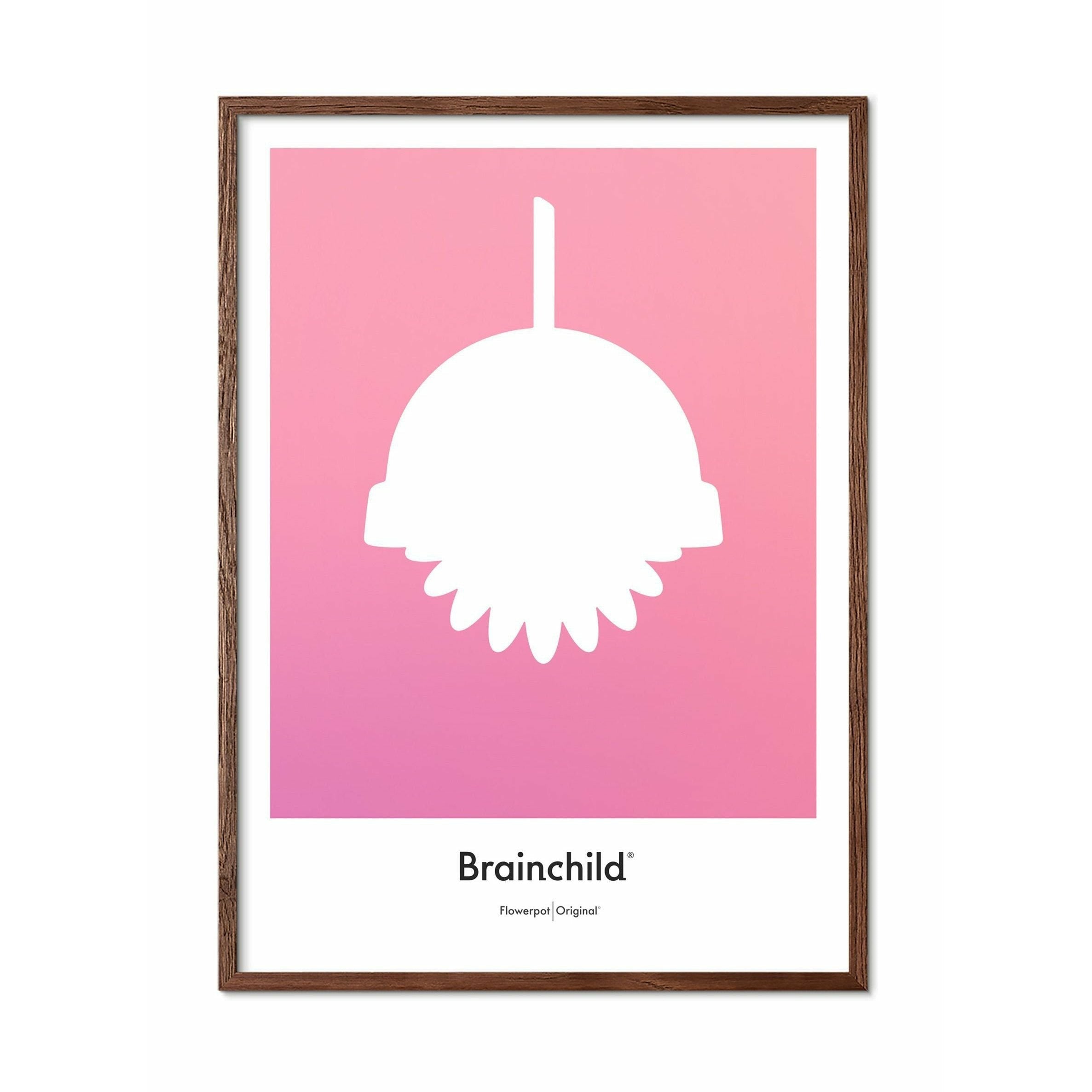 [product_category]-Brainchild Flowerpot Design Icon Poster, Frame Made Of Dark Wood 50x70 Cm, Pink-Brainchild-IF-81003-B-BRA-1