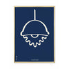  Blomsterpotlinieplakat messingfarvet ramme 50x70 cm blå baggrund