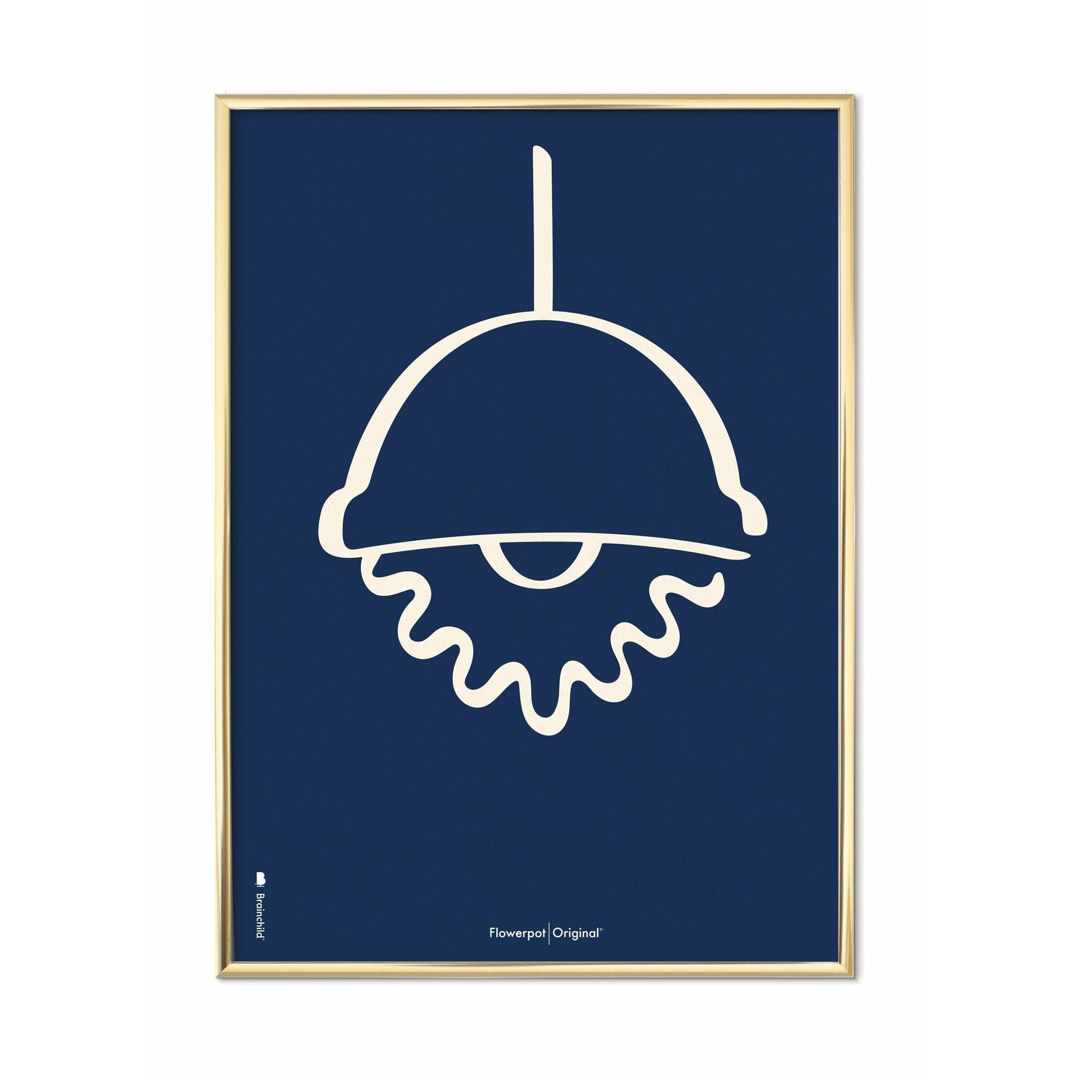 [product_category]-Brainchild Flowerpot Line Poster, Brass Colored Frame 70 X100 Cm, Blue Background-Brainchild-B-81004-D-BRA-1