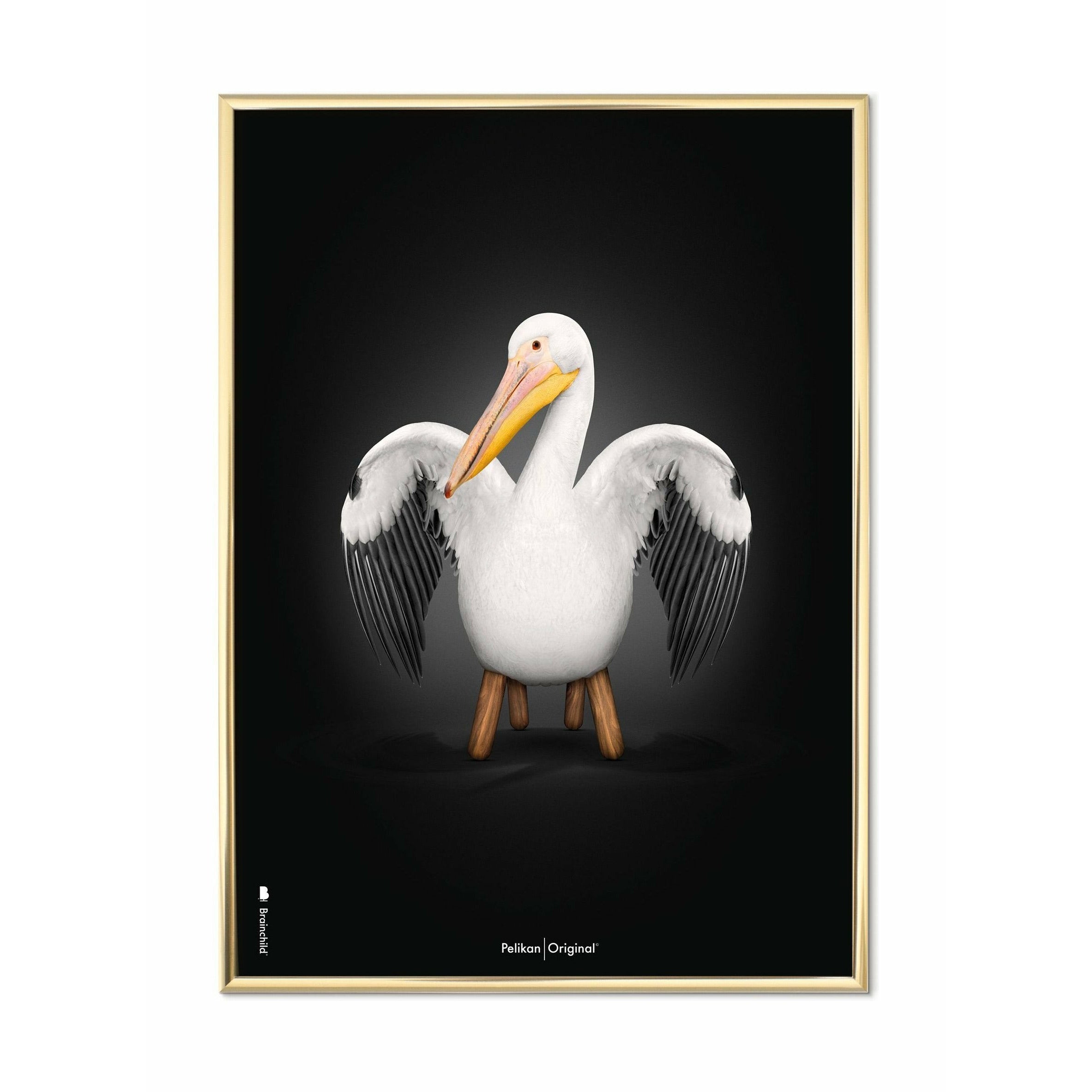 [product_category]-Brainchild Pelikan Classic Poster, Brass Colored Frame 70 X100 Cm, Black Background-Brainchild-91004-D-BRA-1
