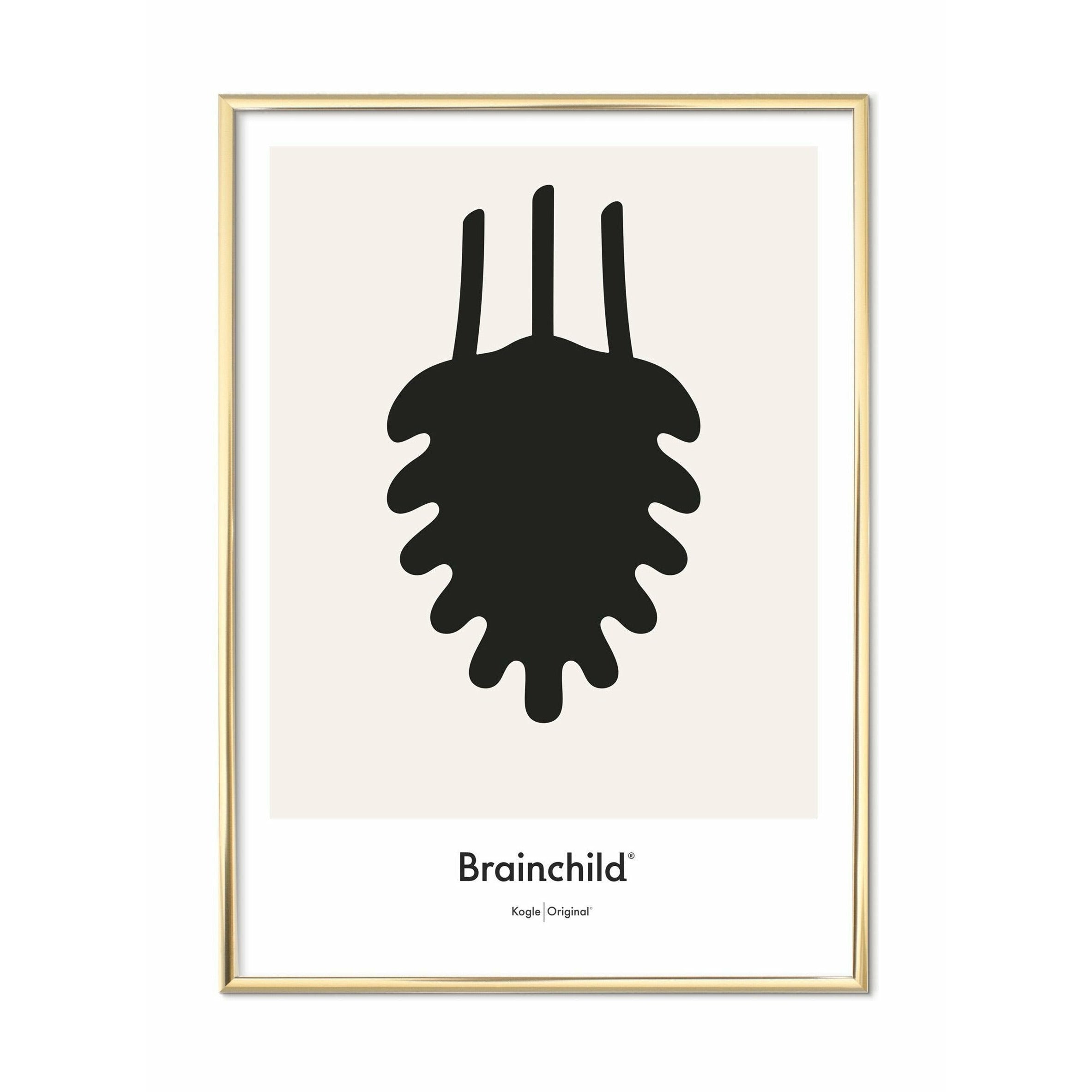 [product_category]-Brainchild Pine Cone Design Icon Poster, Brass Colored Frame 30 X40 Cm, Grey-Brainchild-IG-21002-D-BRA-1