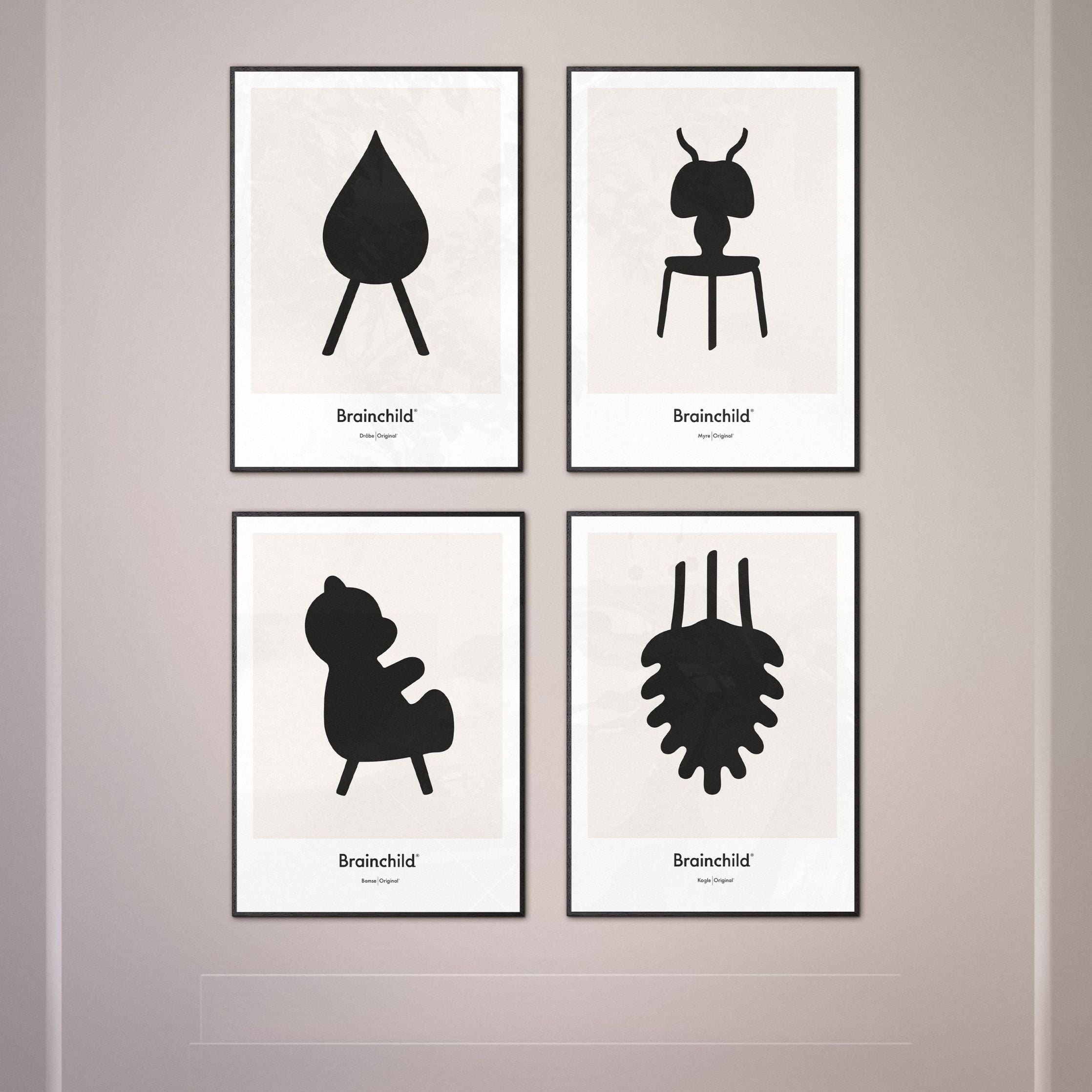[product_category]-Brainchild Pine Cone Design Icon Poster, Brass Colored Frame 30 X40 Cm, Grey-Brainchild-IG-21002-D-BRA-4