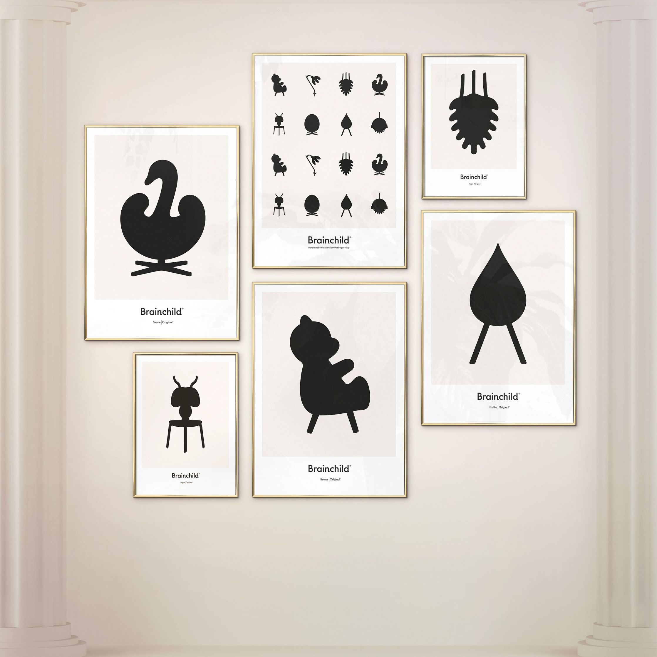 [product_category]-Brainchild Pine Cone Design Icon Poster, Brass Colored Frame 30 X40 Cm, Grey-Brainchild-IG-21002-D-BRA-5