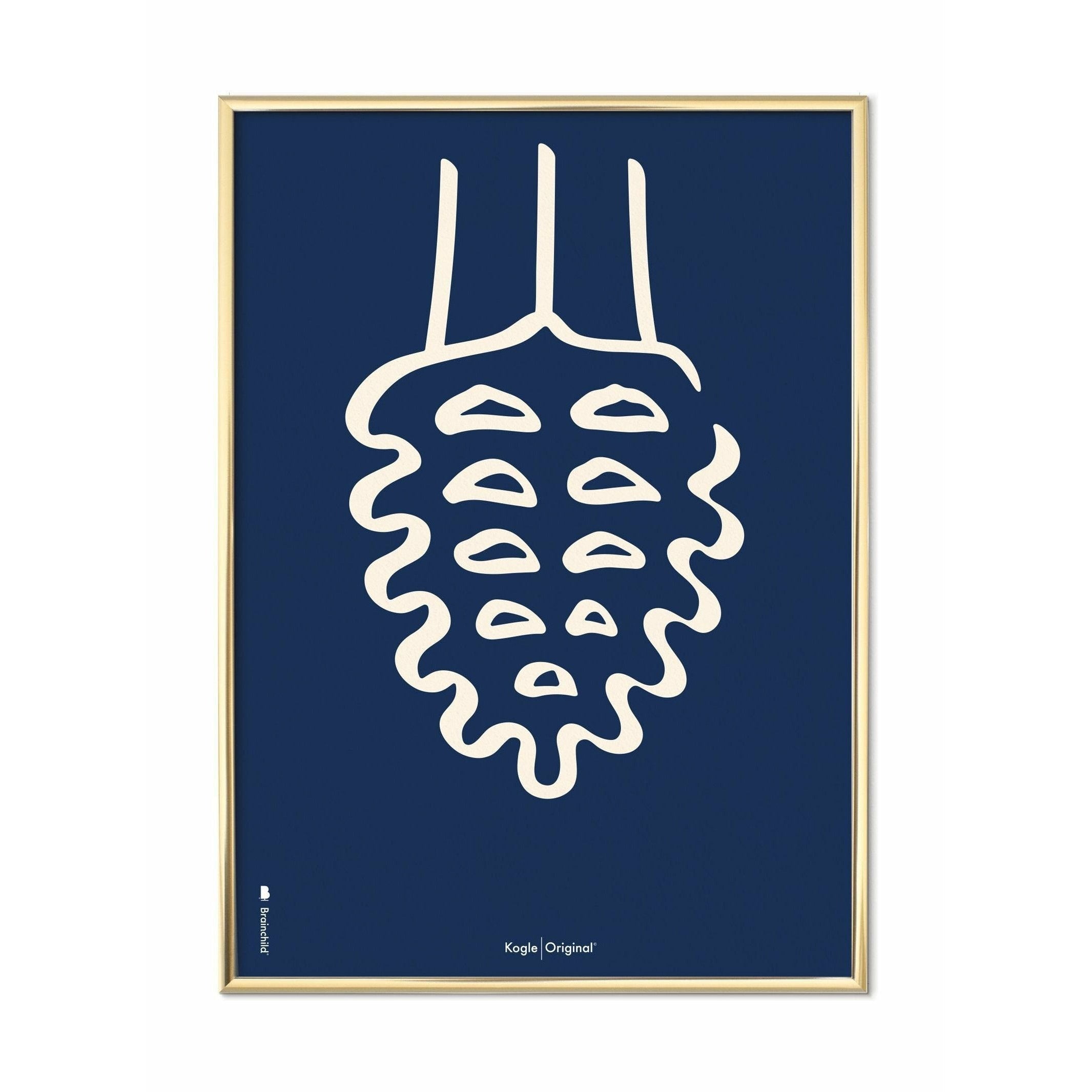 [product_category]-Brainchild Pine Cone Line Poster, Brass Colored Frame 30x40 Cm, Blue Background-Brainchild-B-21002-D-BRA-1
