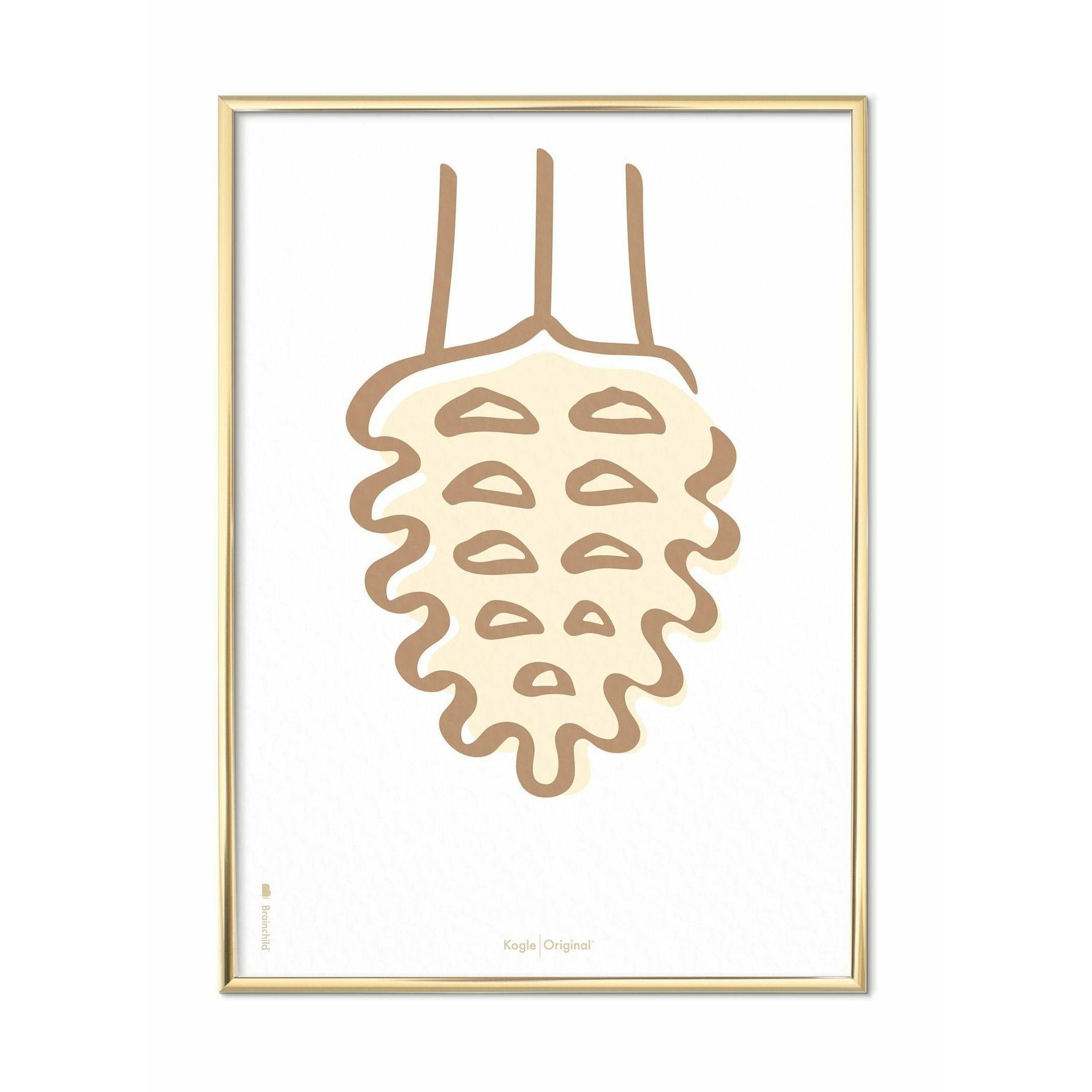 [product_category]-Brainchild Pine Cone Line Poster, Brass Colored Frame 30x40 Cm, White Background-Brainchild-SH-21002-D-BRA-1