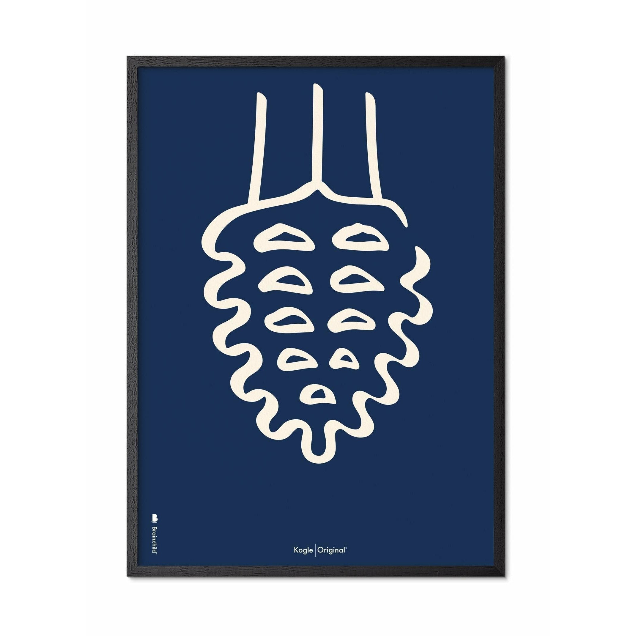 [product_category]-Brainchild Pine Cone Line Poster, Frame In Black Lacquered Wood 50x70 Cm, Blue Background-Brainchild-B-21003-C-BRA-1
