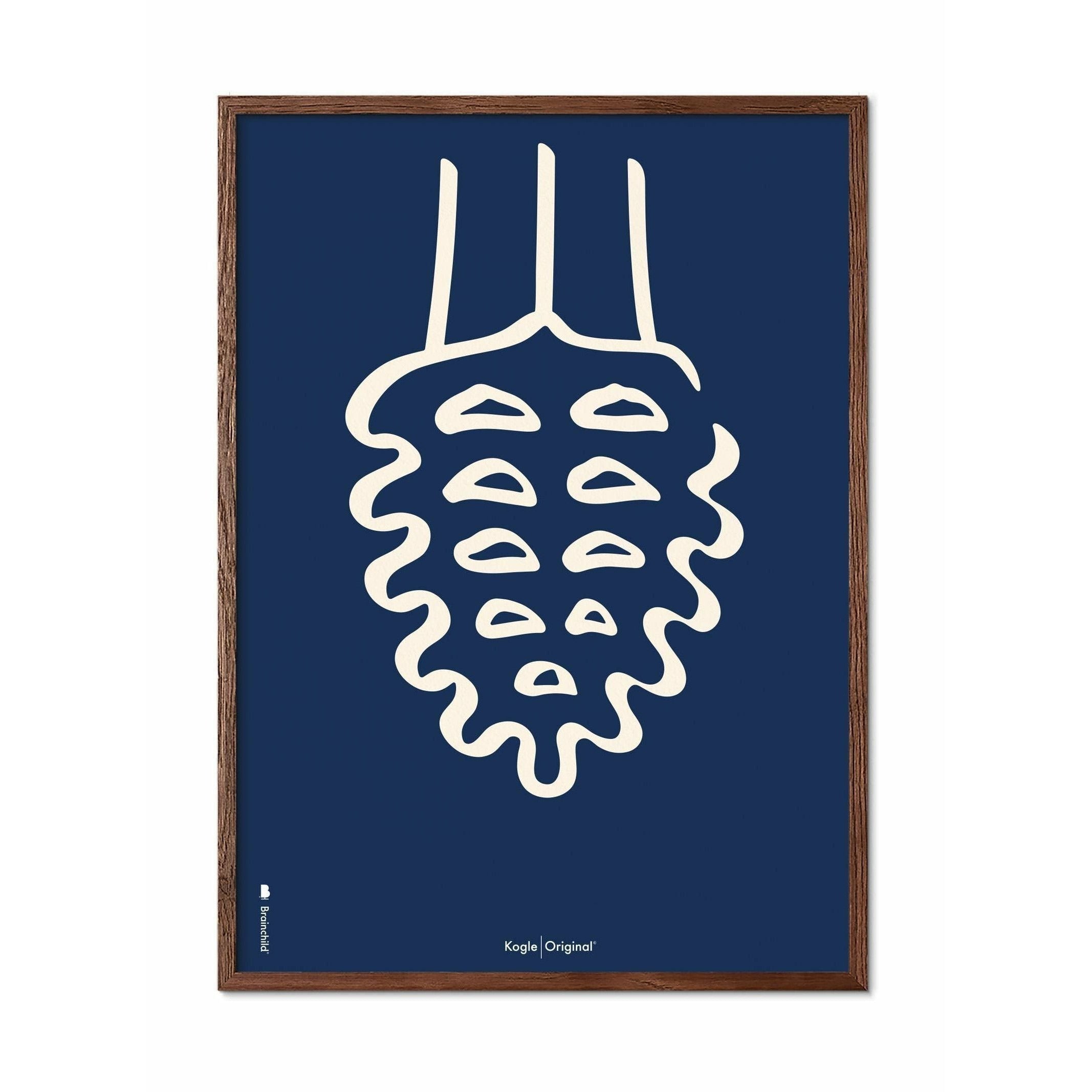 [product_category]-Brainchild Pine Cone Line Poster, Frame Made Of Dark Wood 70x100 Cm, Blue Background-Brainchild-B-21004-B-BRA-1
