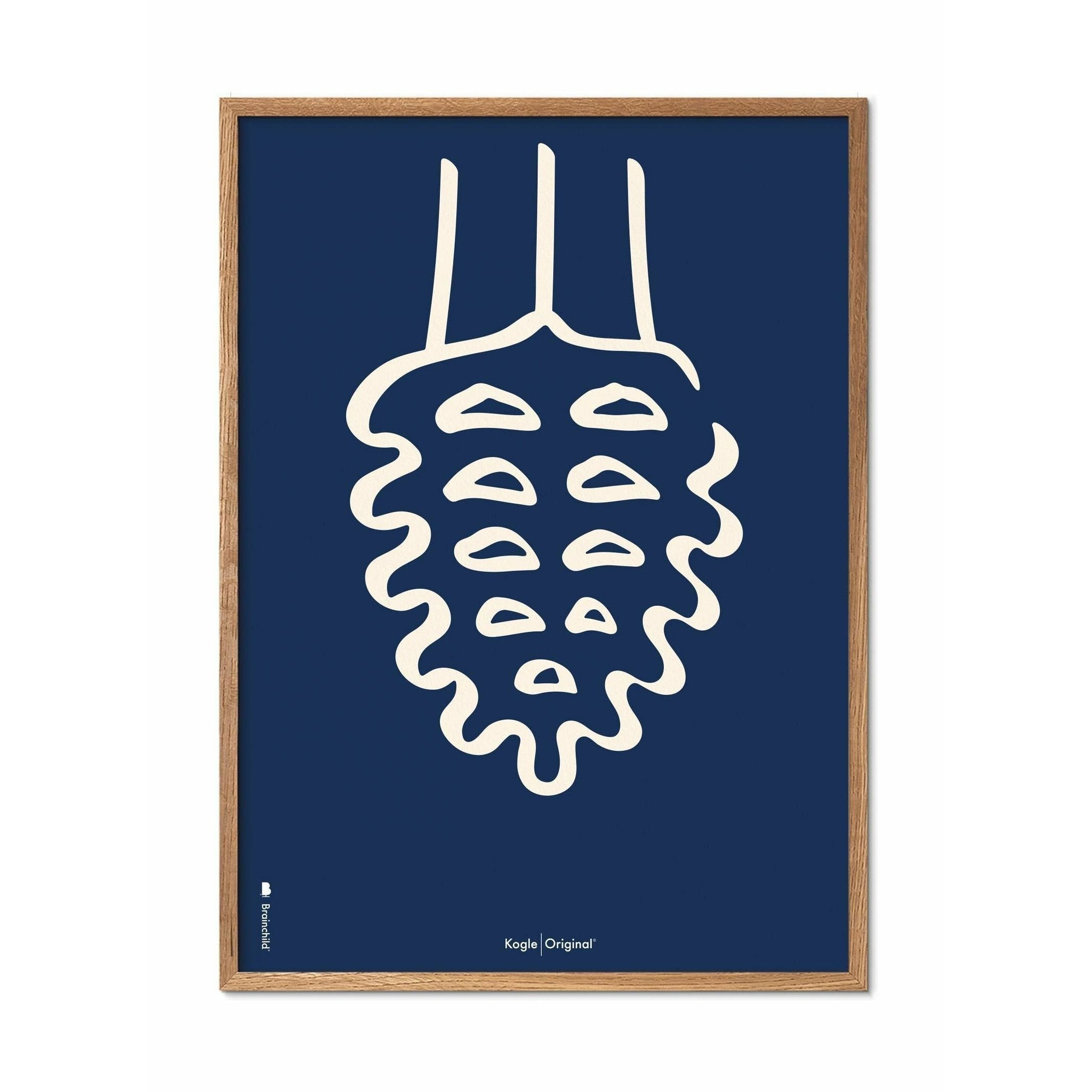 [product_category]-Brainchild Pine Cone Line Poster, Frame Made Of Light Wood 70x100 Cm, Blue Background-Brainchild-B-21004-A-BRA-1