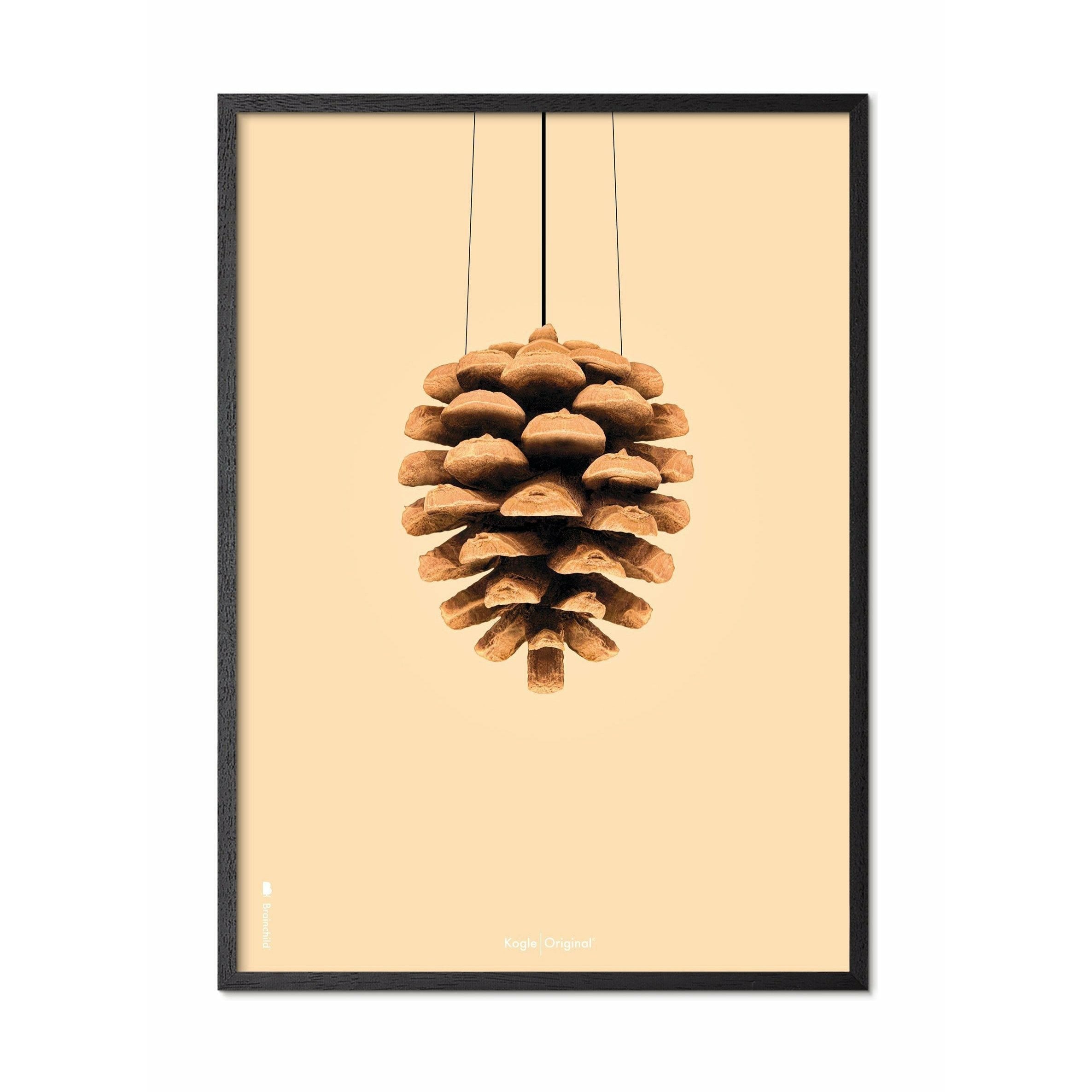[product_category]-Brainchild Pine Cones Classic Poster, Frame In Black Lacquered Wood A5, Sand Colored Background-Brainchild-21001-C-BRA-1