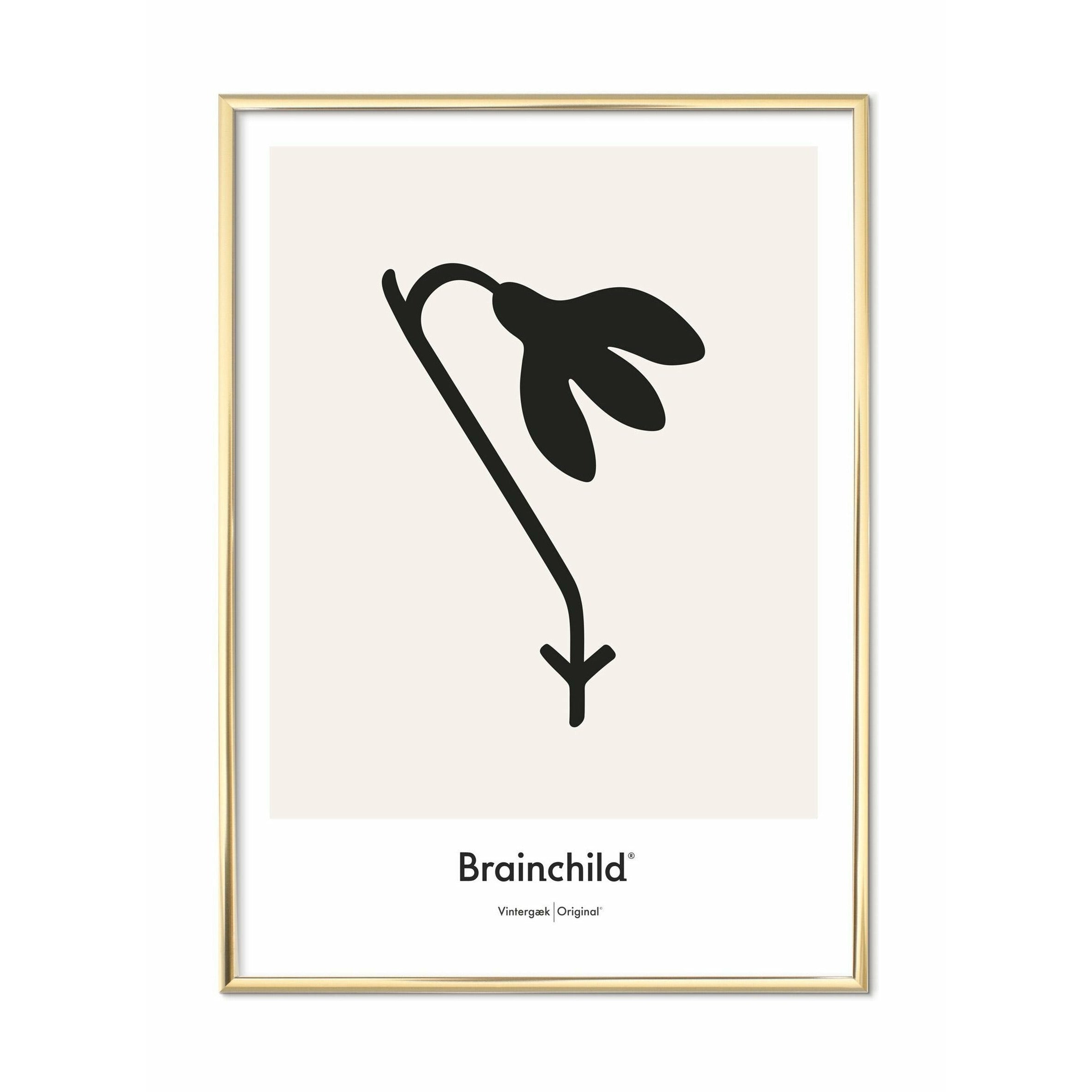 [product_category]-Brainchild Snowdrop Design Icon Poster, Brass Frame 30x40 Cm, Grey-Brainchild-IG-61002-D-BRA-1