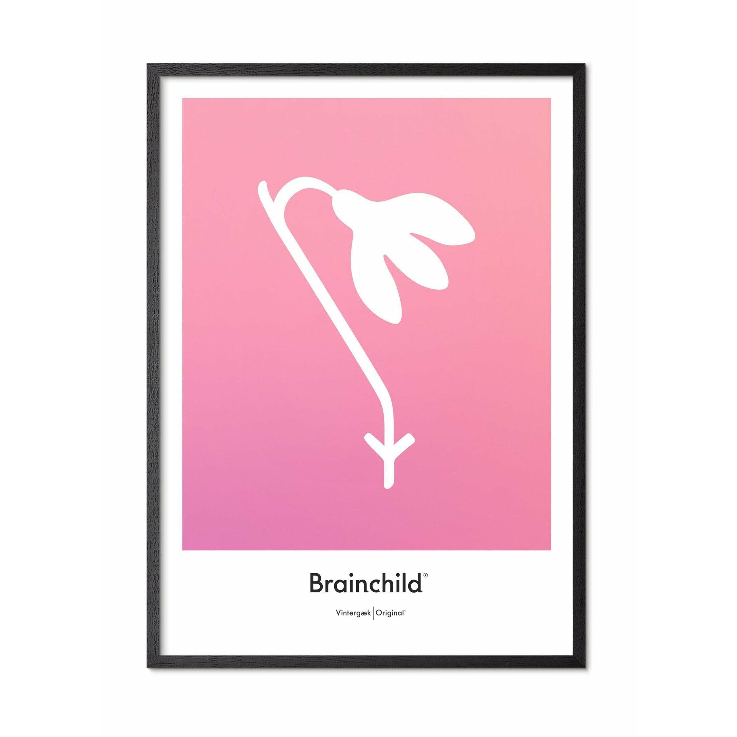 [product_category]-Brainchild Snowdrop Design Icon Poster, Frame In Black Lacquered Wood A5, Pink-Brainchild-IF-61001-C-BRA-1
