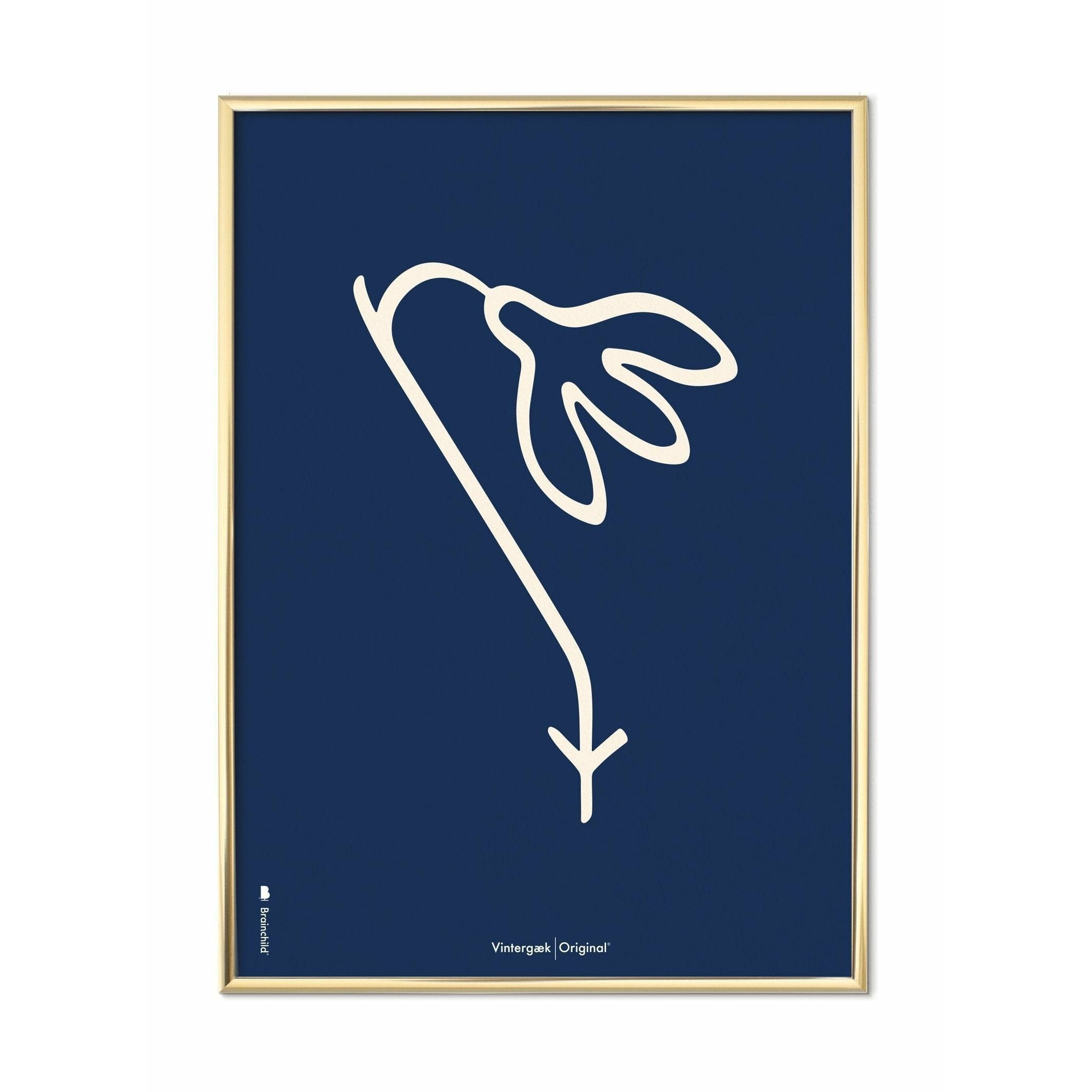 [product_category]-Brainchild Snowdrop Line Poster, Brass Colored Frame 50x70 Cm, Blue Background-Brainchild-B-61003-D-BRA-1