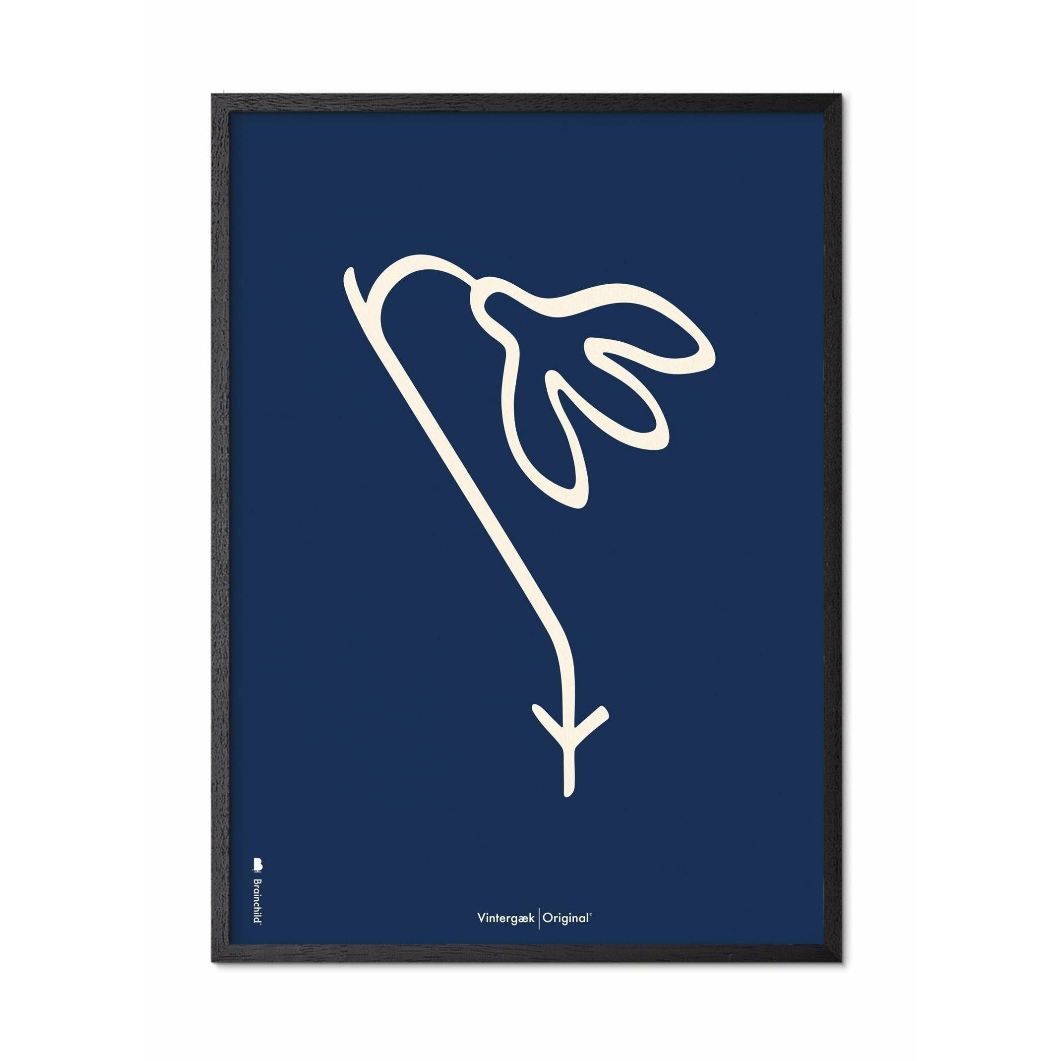 [product_category]-Brainchild Snowdrop Line Poster, Frame In Black Lacquered Wood 50x70 Cm, Blue Background-Brainchild-B-61003-C-BRA-1