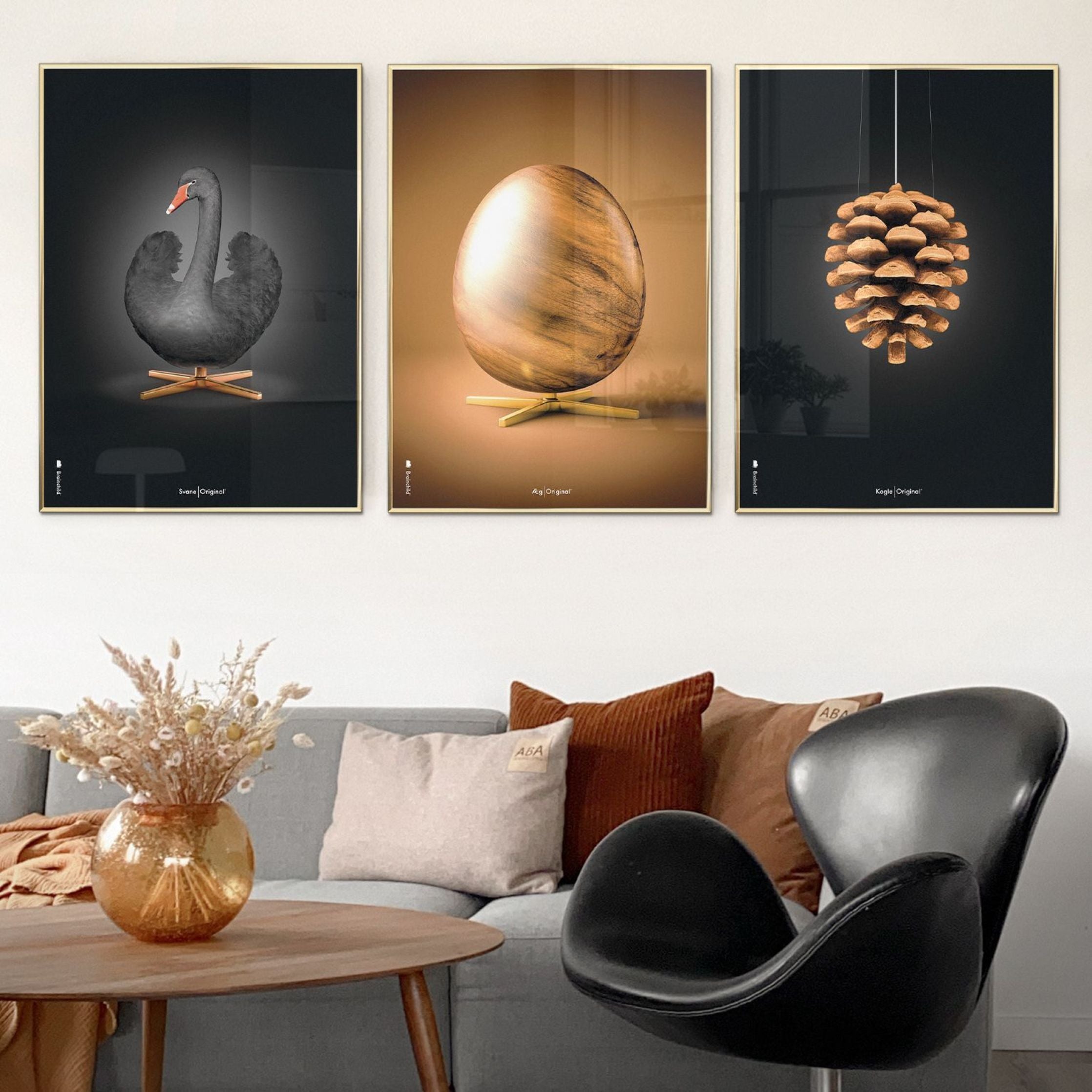 [product_category]-Brainchild Swan Classic Poster, Dark Wood Frame A5, Black/Black Background-Brainchild-31001-B-BRA-15