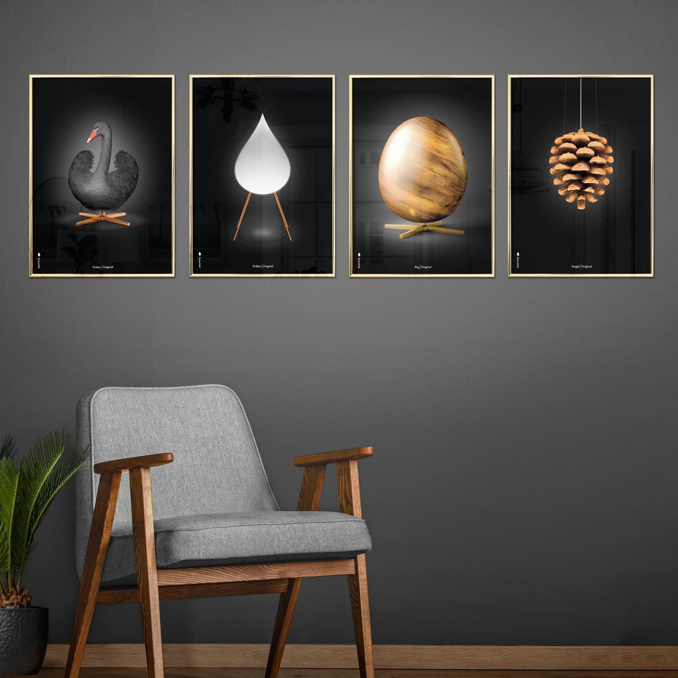[product_category]-Brainchild Swan Classic Poster, Frame In Black Lacquered Wood 50x70 Cm, Black/Black Background-Brainchild-31003-C-BRA-7