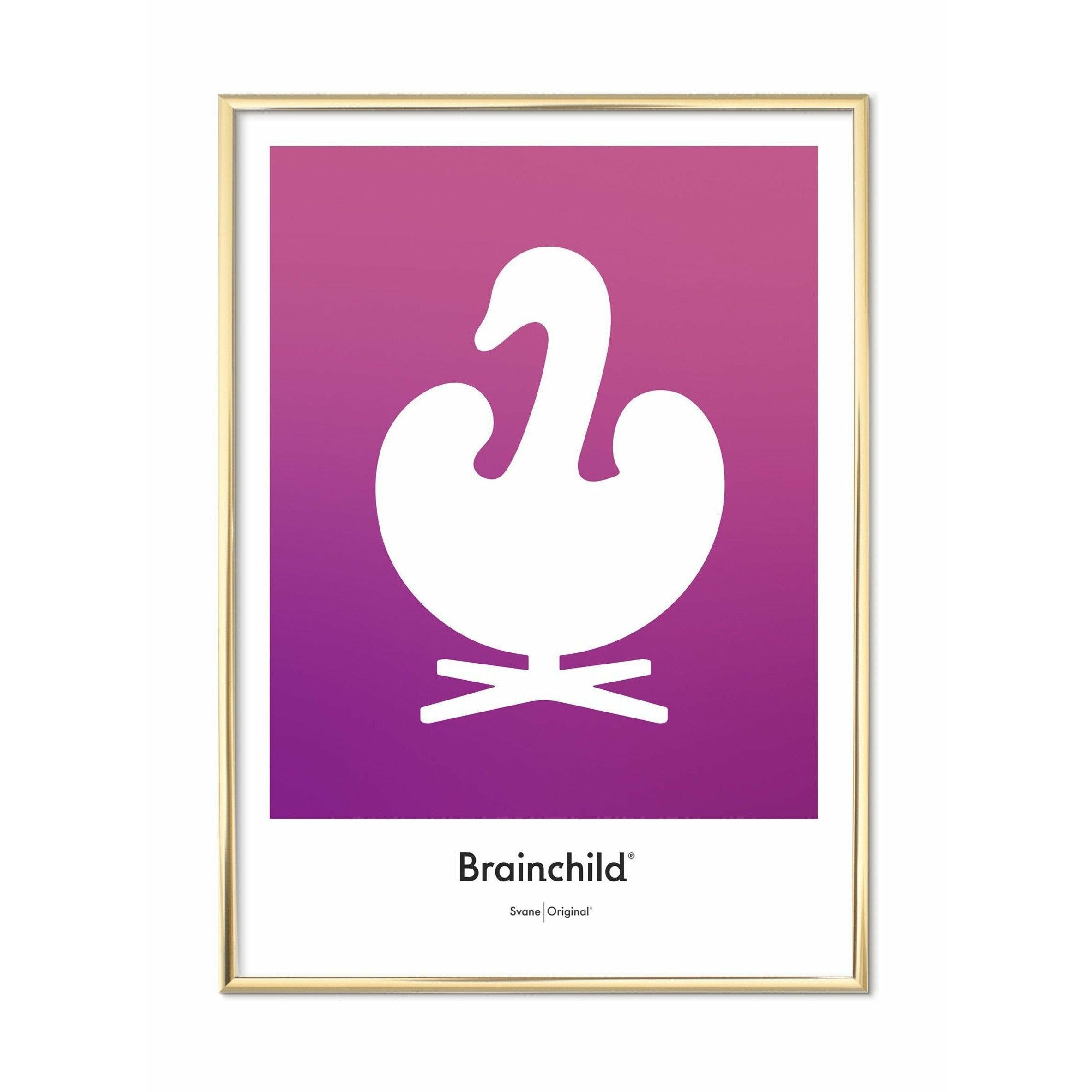 [product_category]-Brainchild Swan Design Icon Poster, Brass Colored Frame 70 X100 Cm, Purple-Brainchild-IF-31004-D-BRA-1