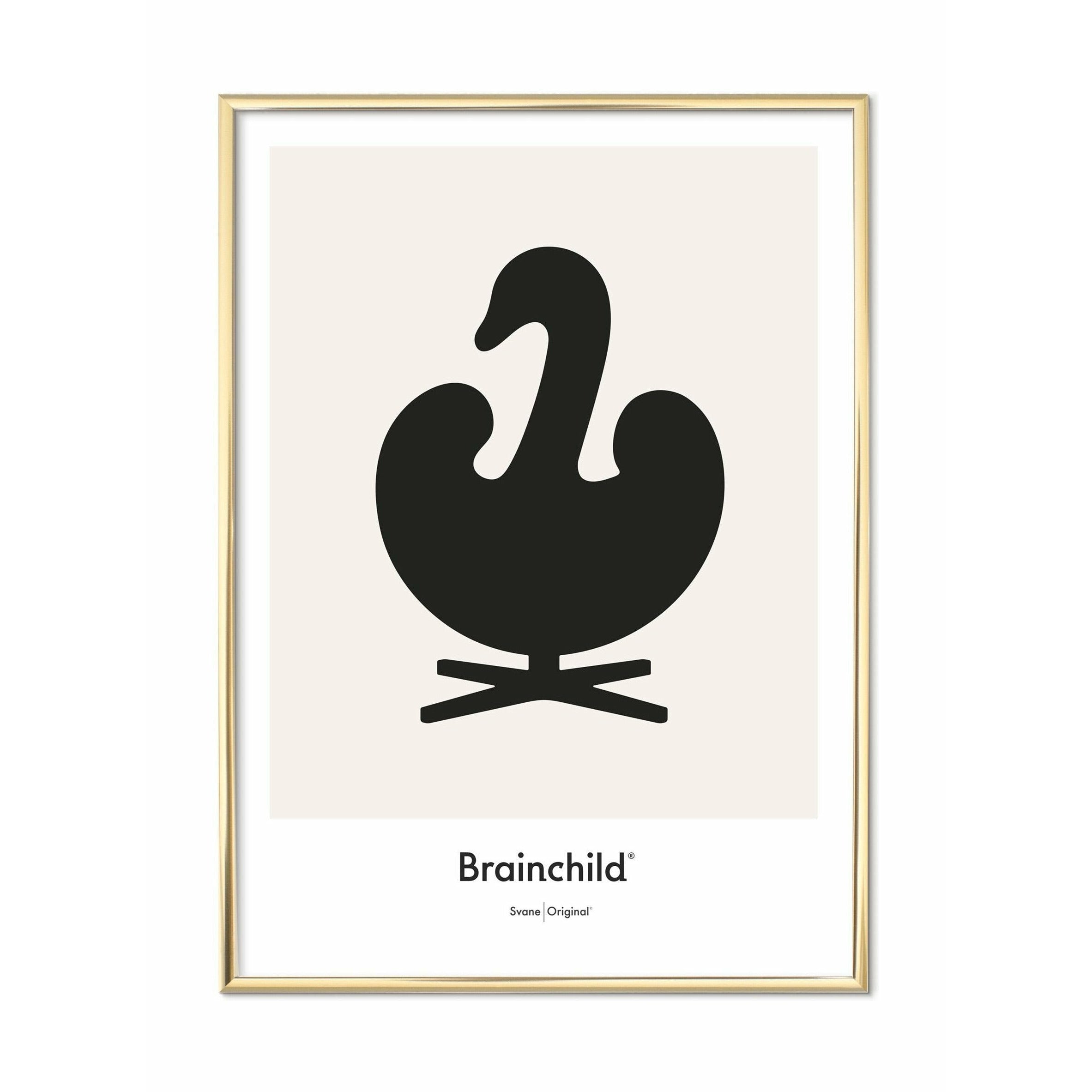 [product_category]-Brainchild Swan Design Icon Poster, Brass Frame 30x40 Cm, Grey-Brainchild-IG-31002-D-BRA-1