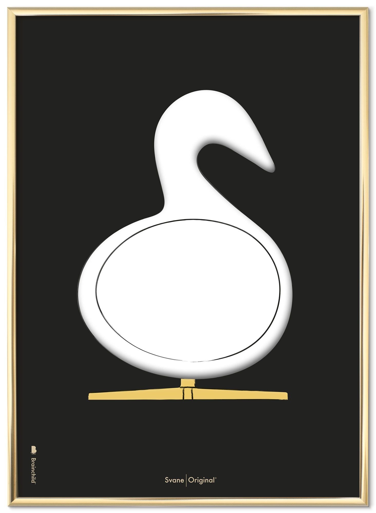 [product_category]-Brainchild Swan Design Sketch Poster Frame Made Of Brass Colored Metal 70x100 Cm, Black Background-Brainchild-S-230004-D-BRA-1