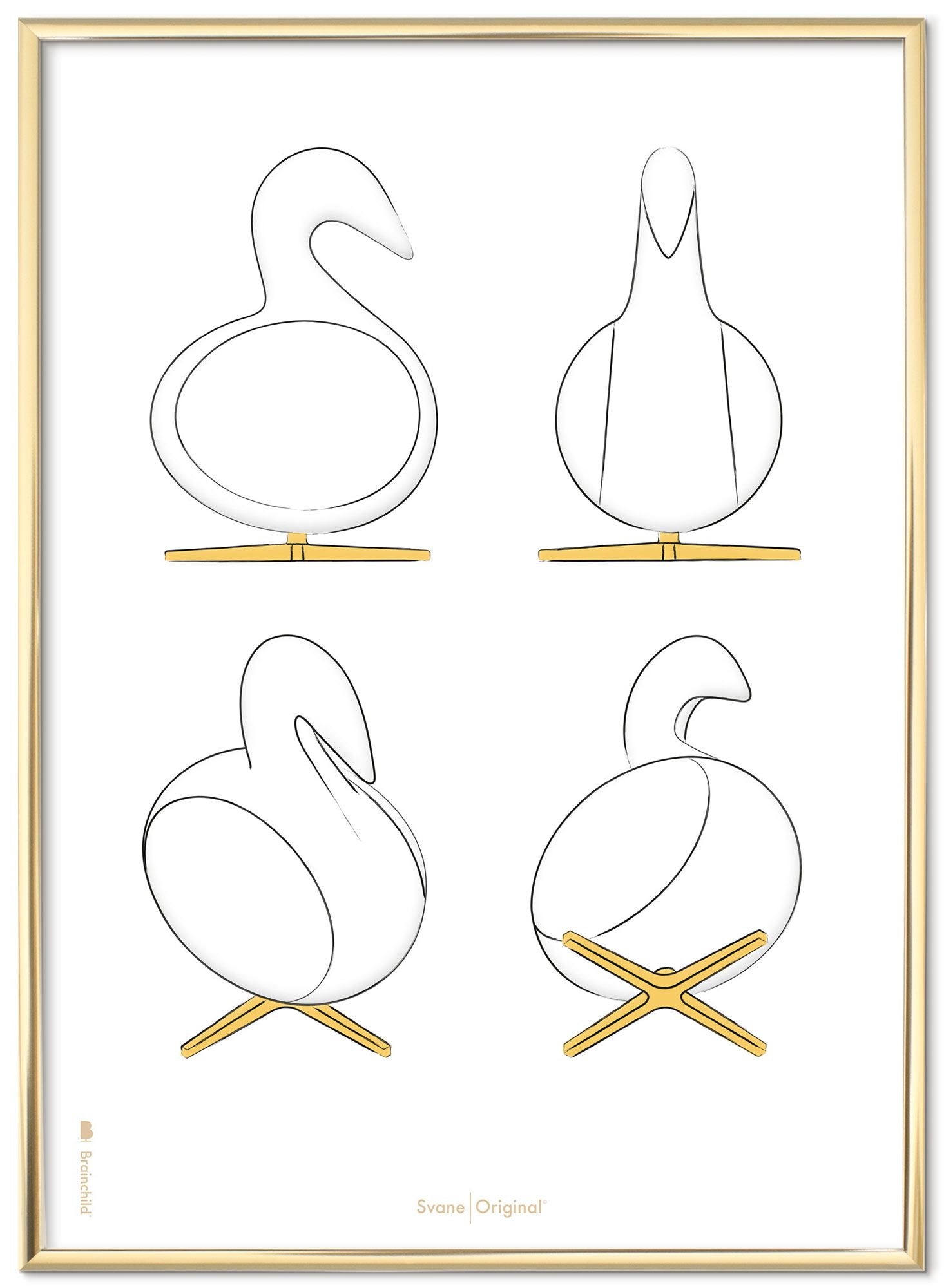 [product_category]-Brainchild Swan Design Sketches Poster Frame Made Of Brass Colored Metal A5, White Background-Brainchild-S-22001-D-BRA-1