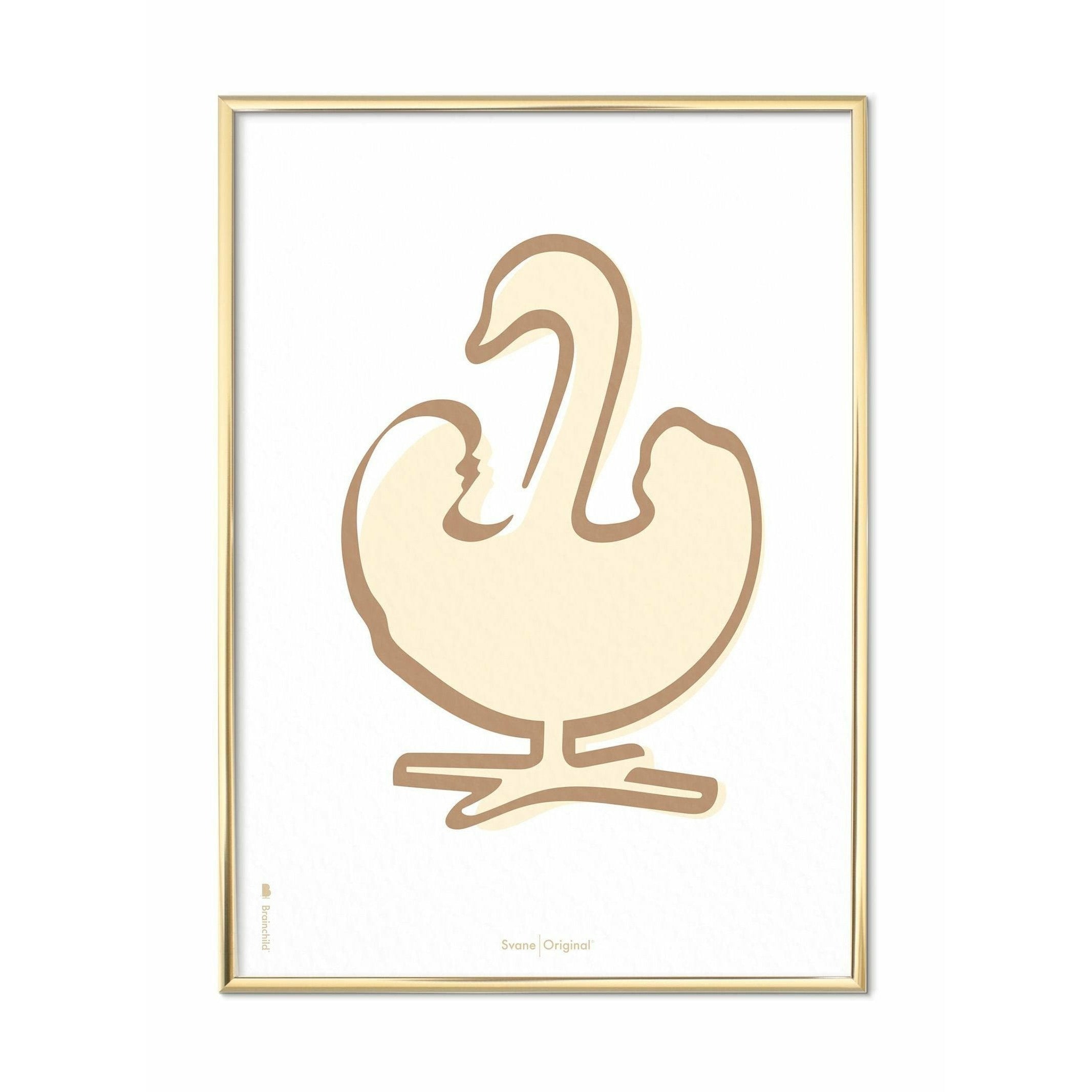 [product_category]-Brainchild Swan Line Poster, Brass Colored Frame 50 X70 Cm, White Background-Brainchild-SH-31003-D-BRA-1