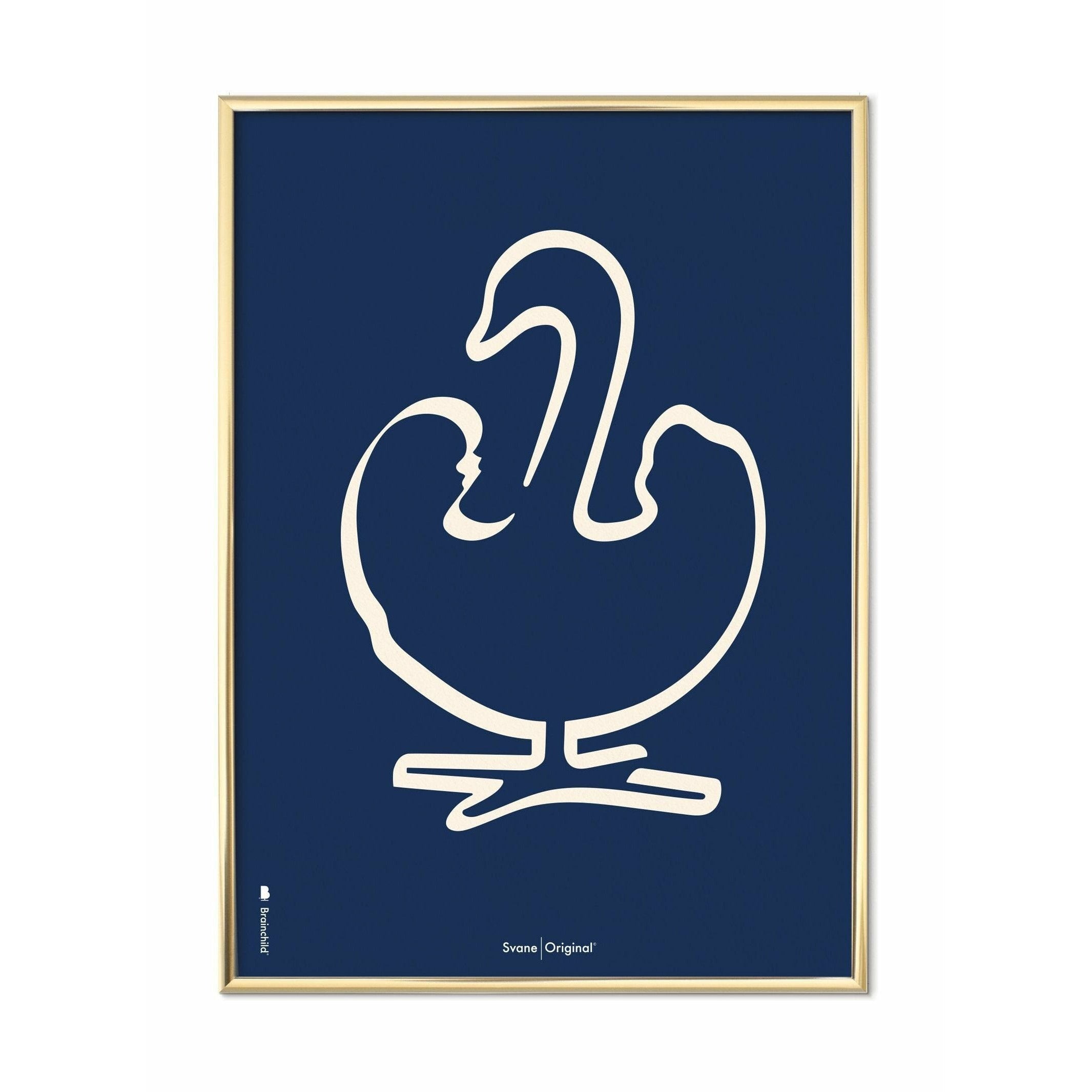 [product_category]-Brainchild Swan Line Poster, Brass Colored Frame A5, Blue Background-Brainchild-B-31001-D-BRA-1