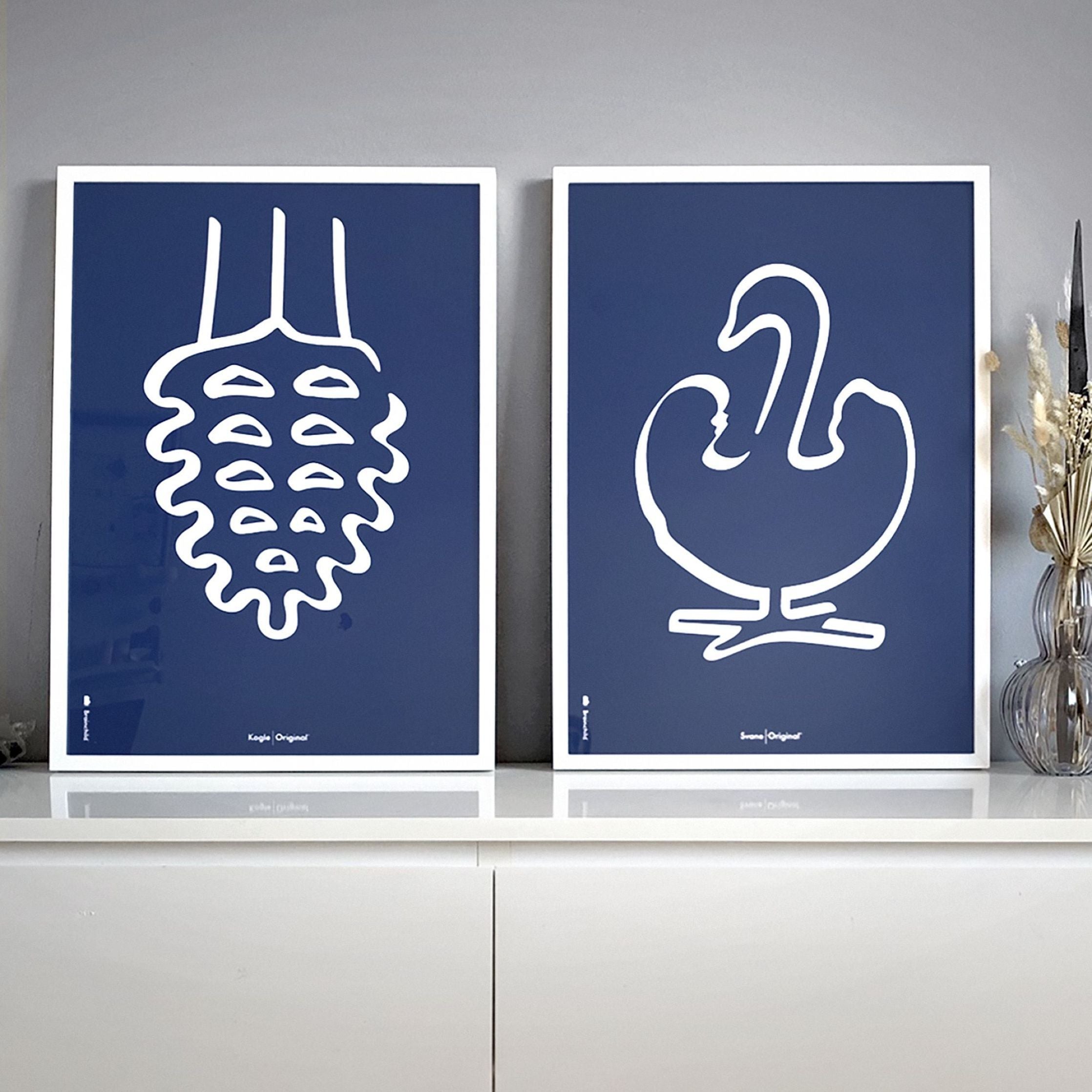 [product_category]-Brainchild Swan Line Poster, Brass Colored Frame A5, Blue Background-Brainchild-B-31001-D-BRA-4