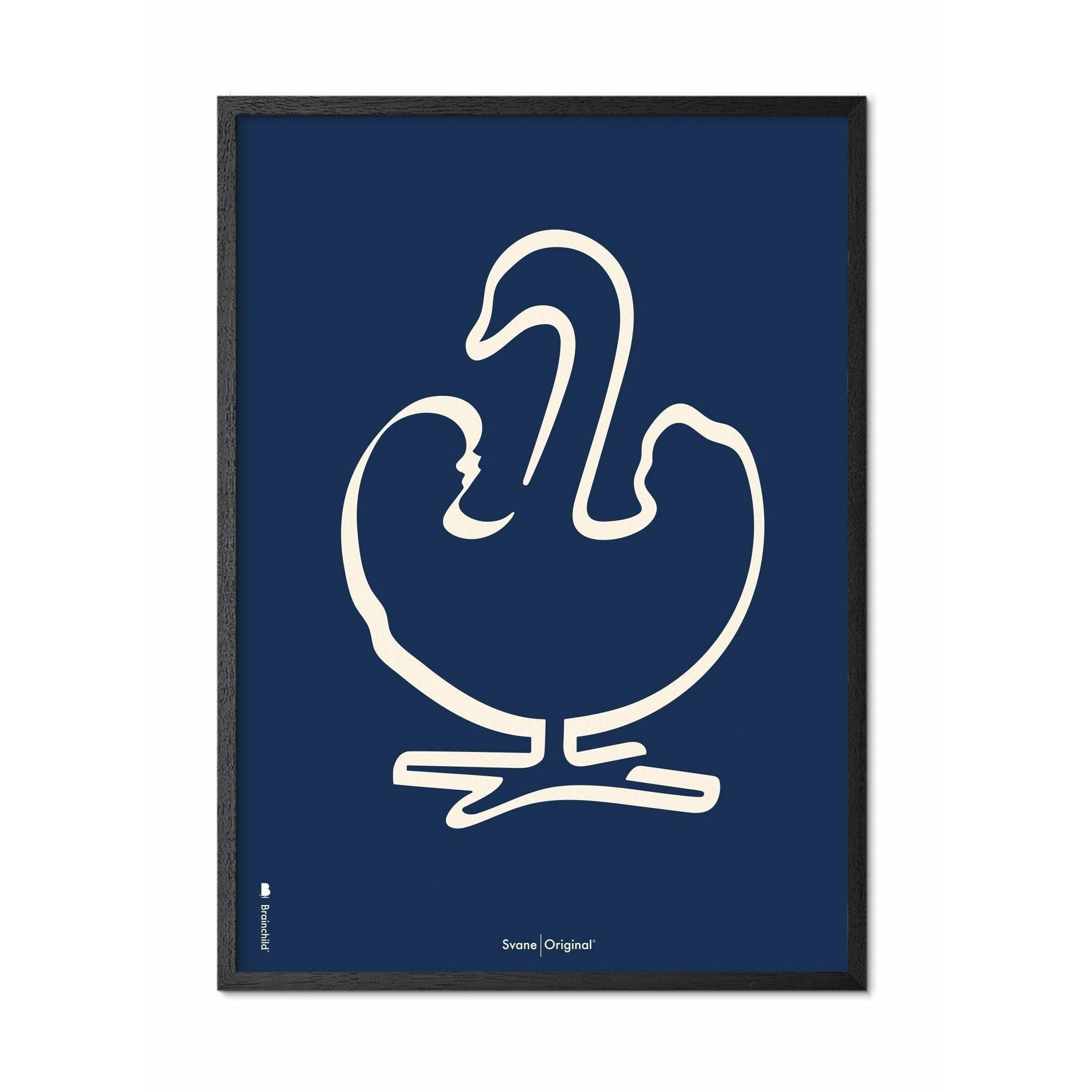 [product_category]-Brainchild Swan Line Poster, Frame In Black Lacquered Wood 50x70 Cm, Blue Background-Brainchild-B-31003-C-BRA-1